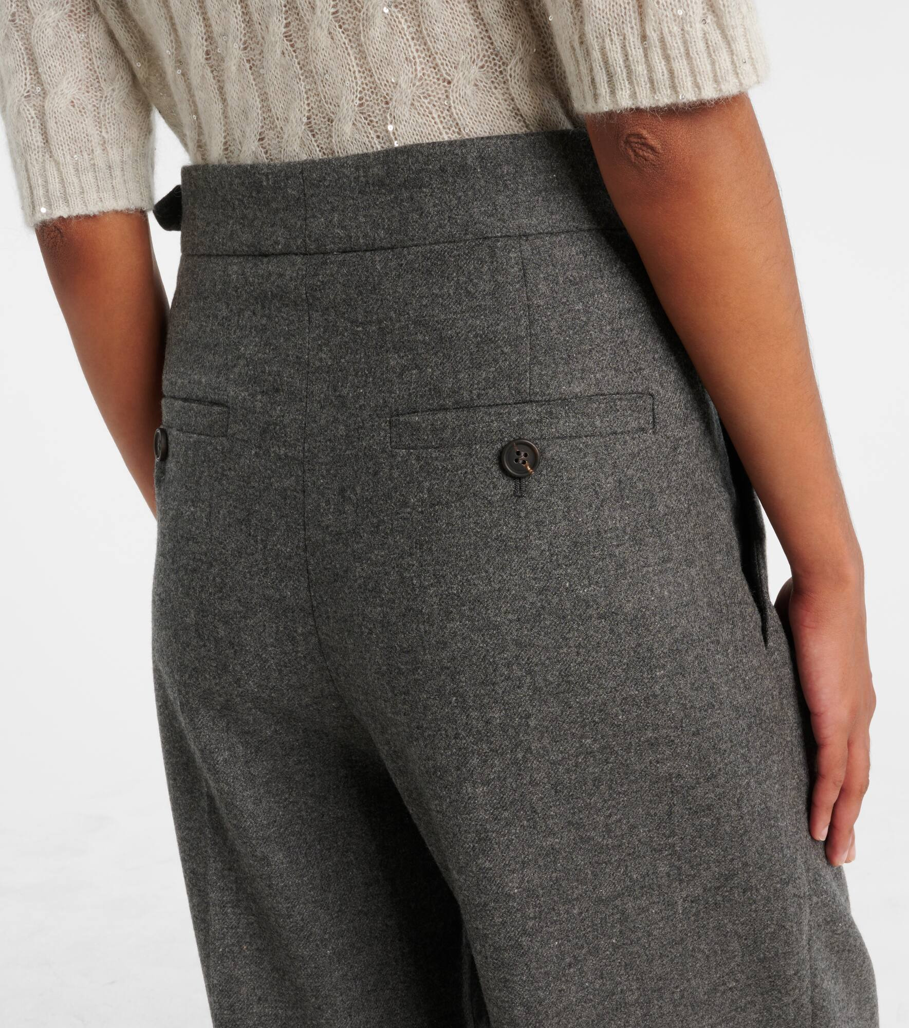 Pleated wool and cashmere wide-leg pants - 6