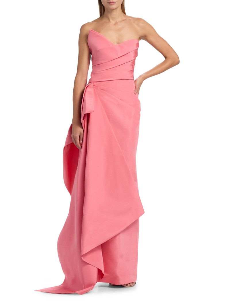 Women's Asymmetric Draped Strapless Column Gown - Plumeria 3