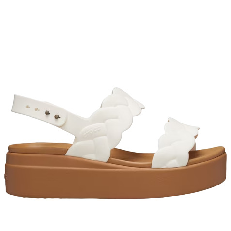 (WMNS) Crocs Brooklyn Woven Wedge Sandals 'White Brown' 209977-0WV - 2