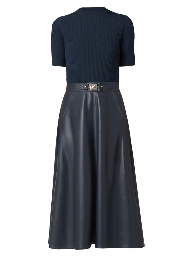 Women's Angela Mixed-Media Faux-Leather Midi-Dress - Navy 1