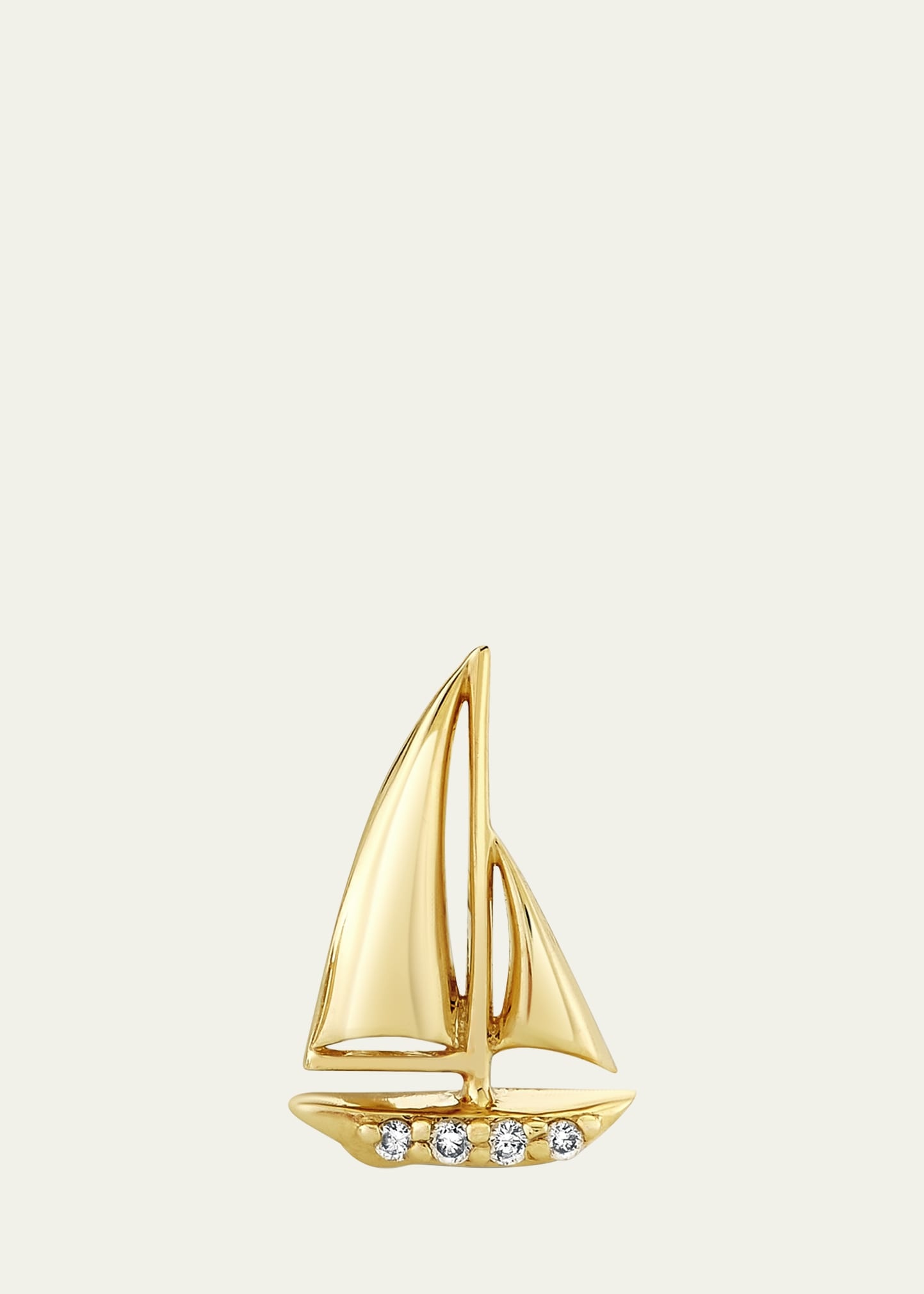 14K Yellow Gold Diamond Sailboat Stud Earring, Single - 1