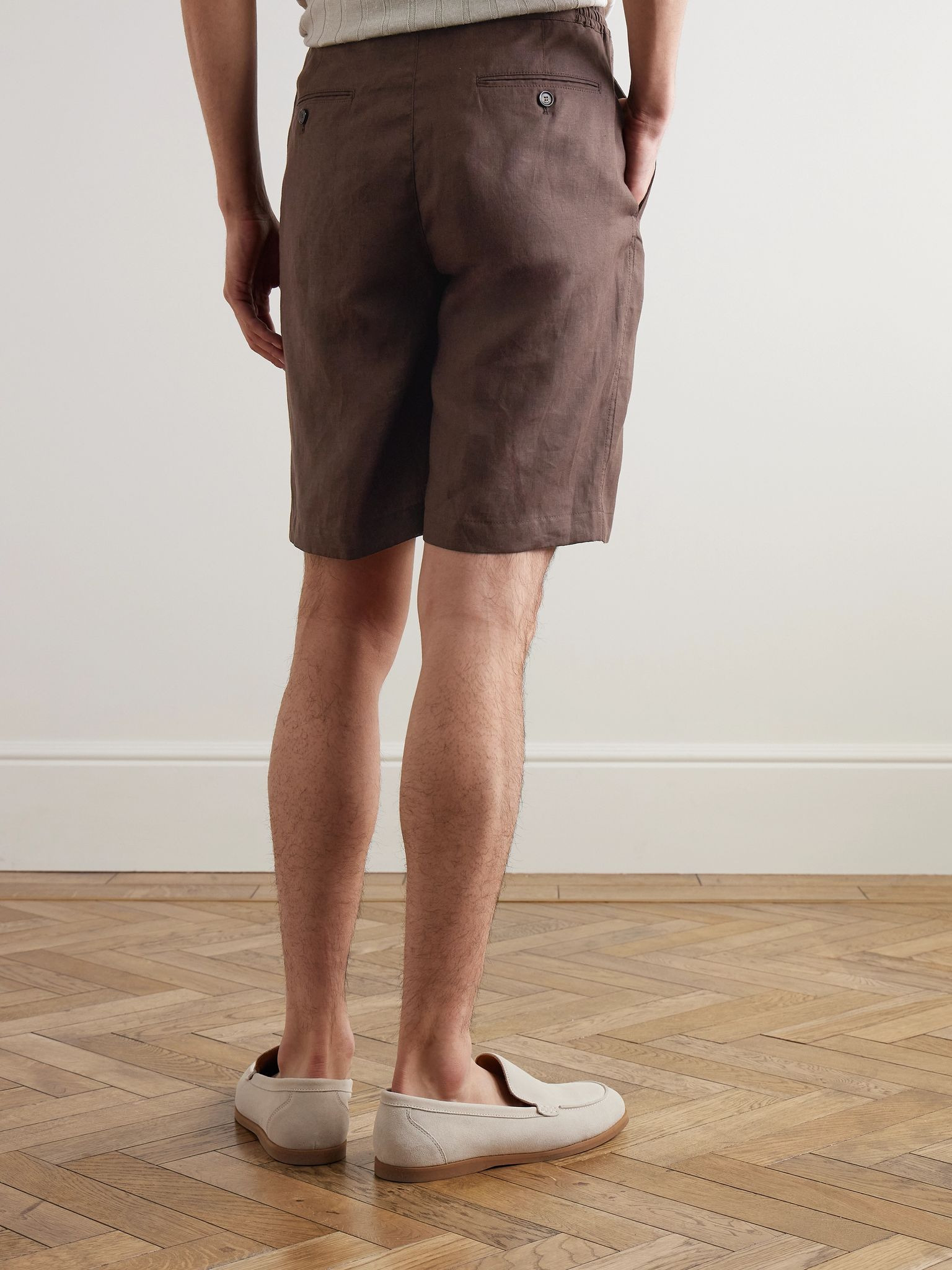 Straight-Leg Linen Shorts Brown - 4