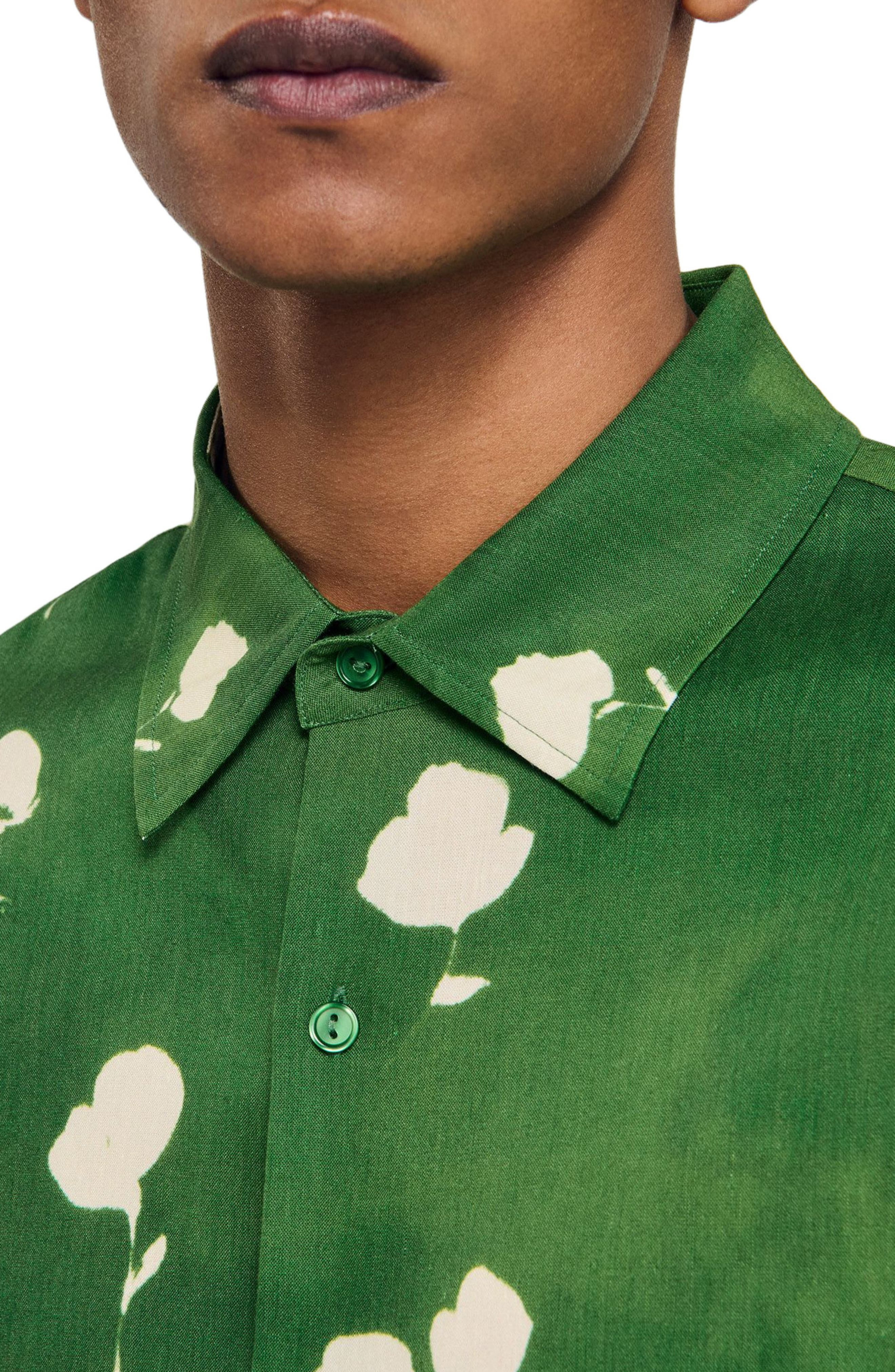 SANDRO Abstract Floral Shirt in Lime at Nordstrom - 4