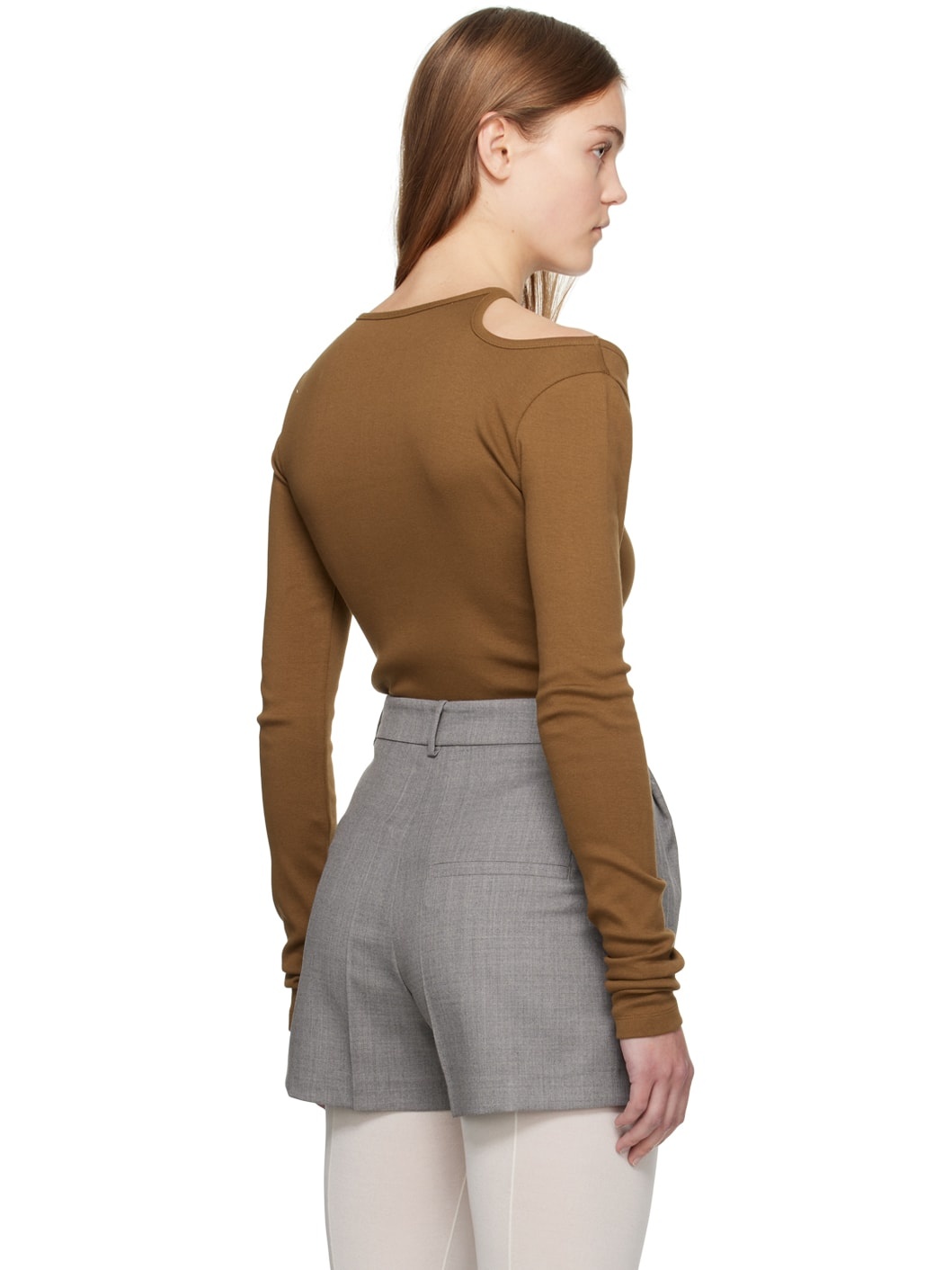 Brown Curve Hole Long Sleeve T-Shirt - 3