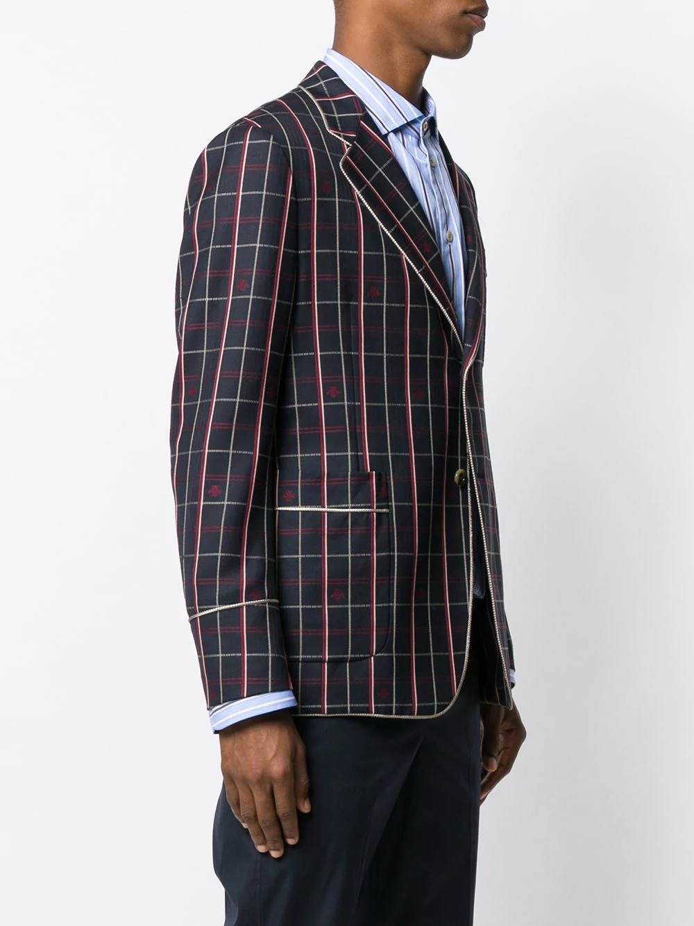 bee embroidered check blazer - 3