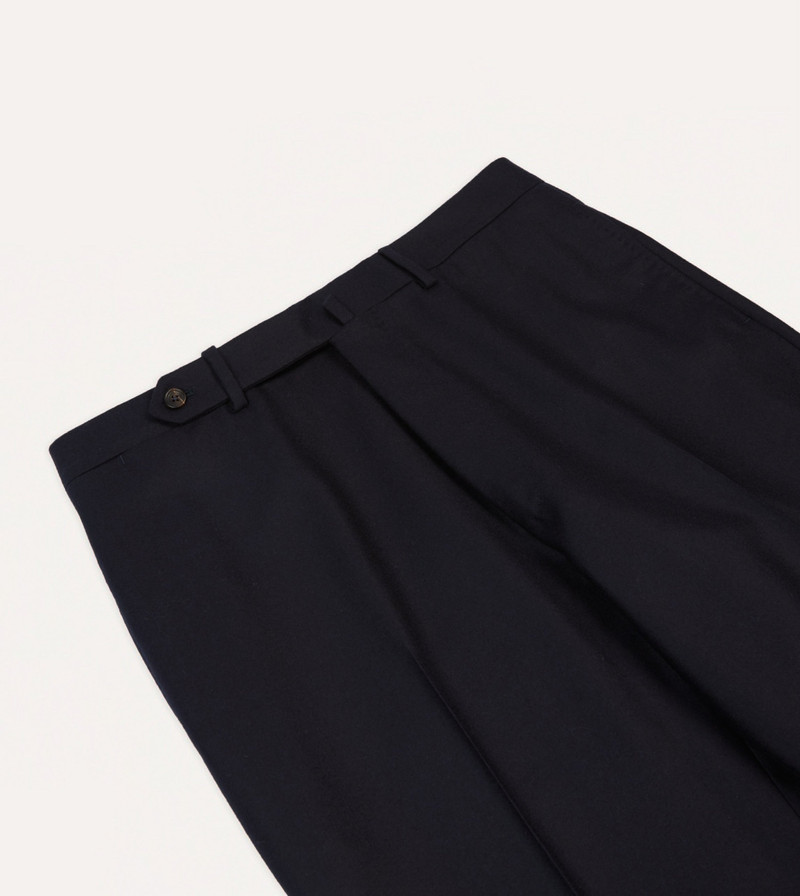 Navy Wool Flannel Flat Front Trousers 4