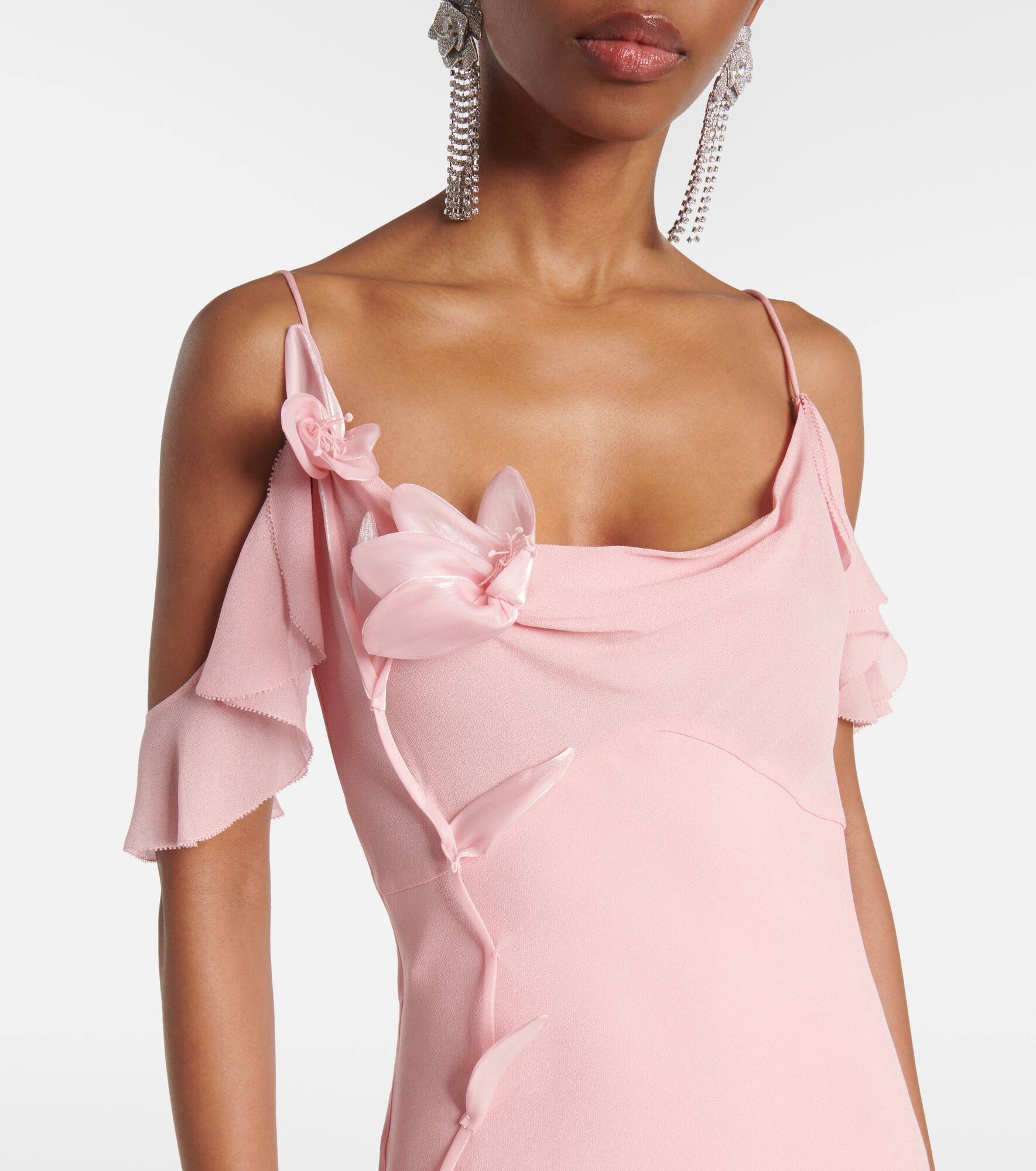 Floral-appliqué georgette gown - 4