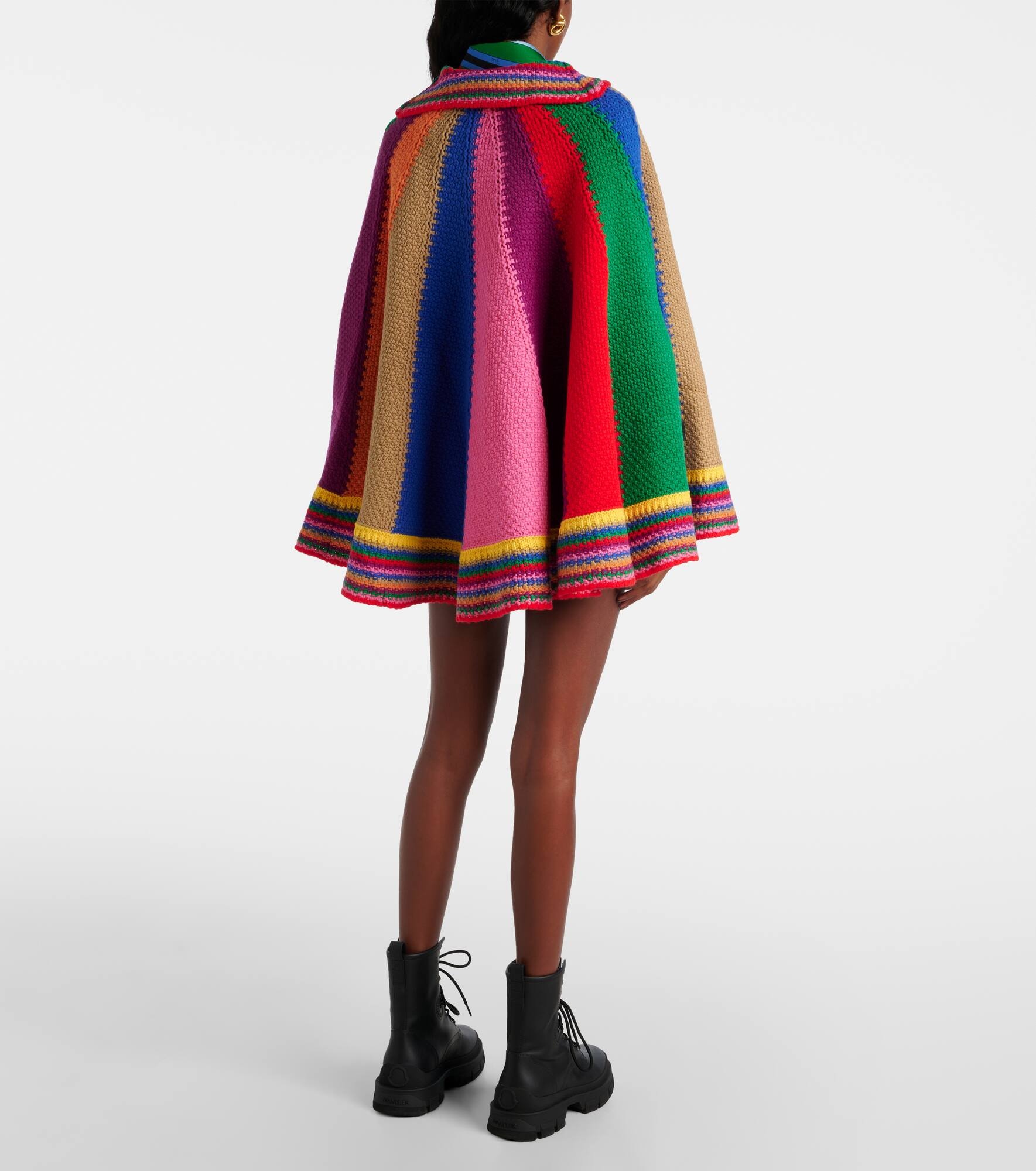 Colorblocked knitted wool poncho - 3