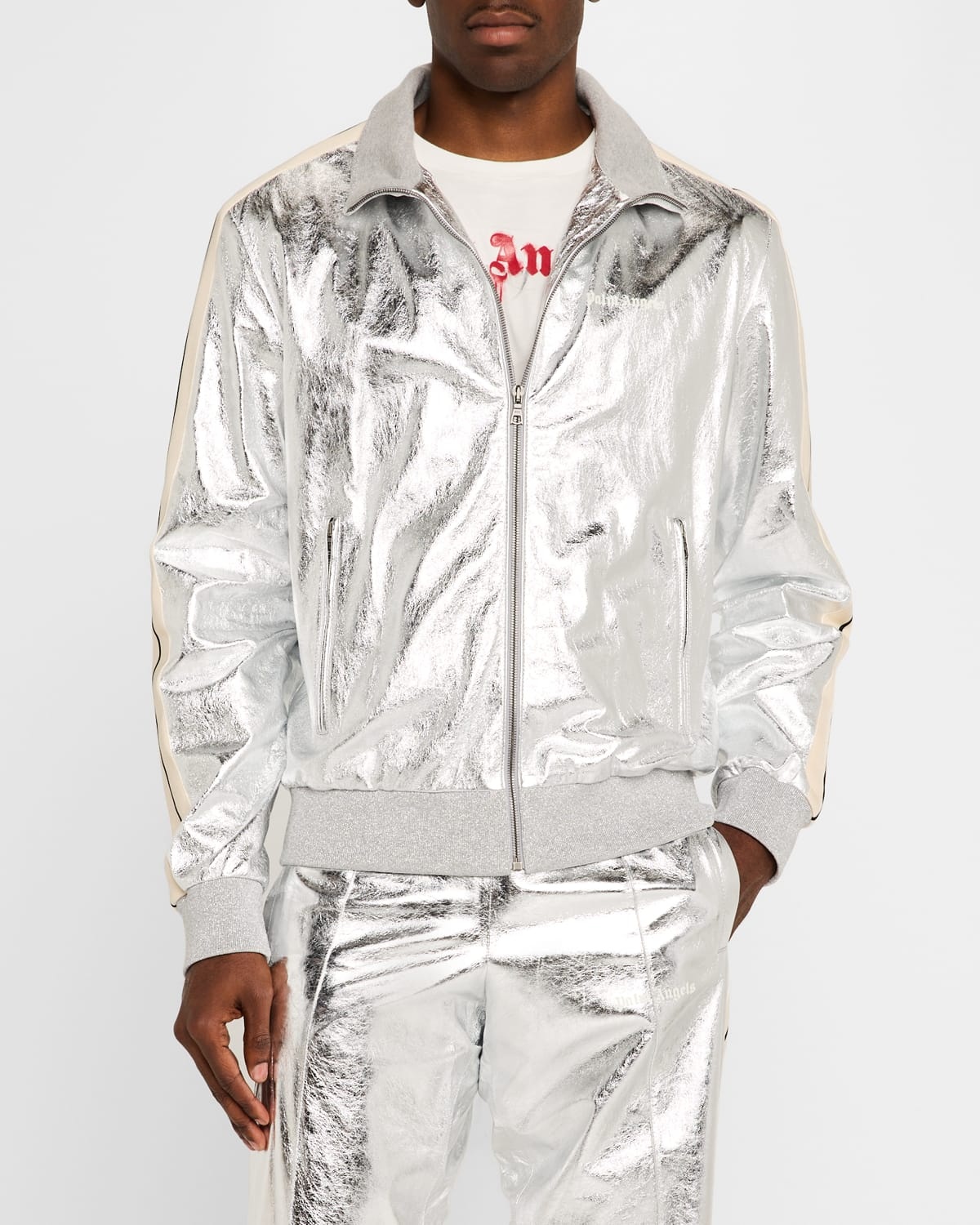 Men's Metallic Leather Track Jacket - 4