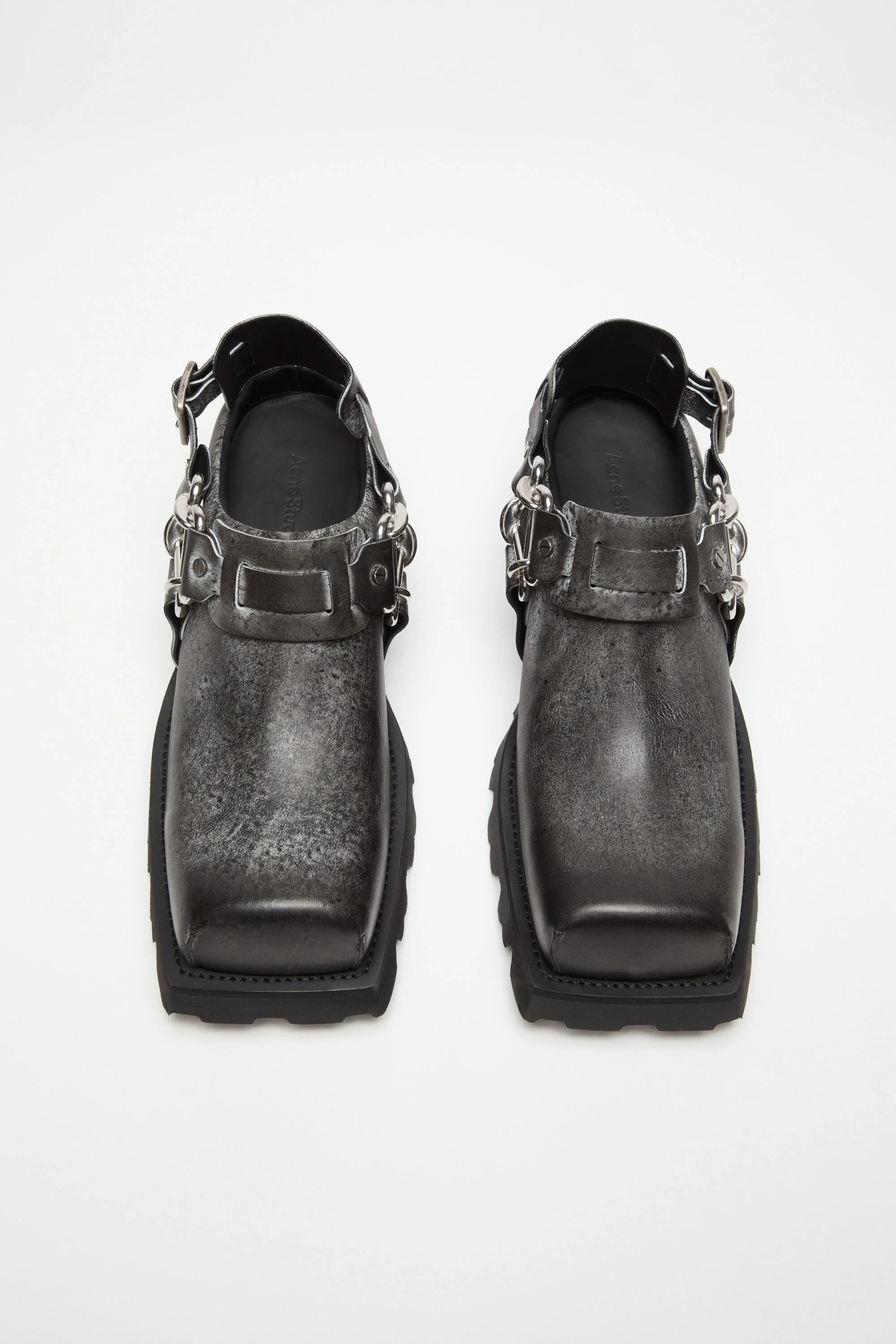 Leather buckle mule - Black/white - 3