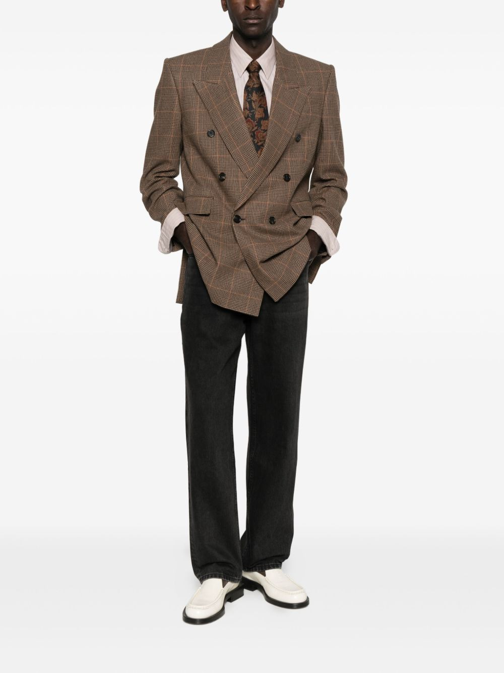 checked double-breasted jacket - 2