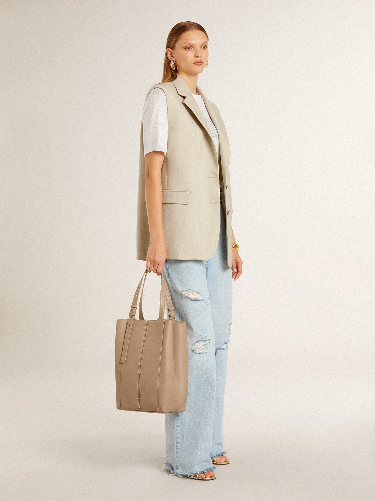 Women's khaki wool blend vest jacket - 3