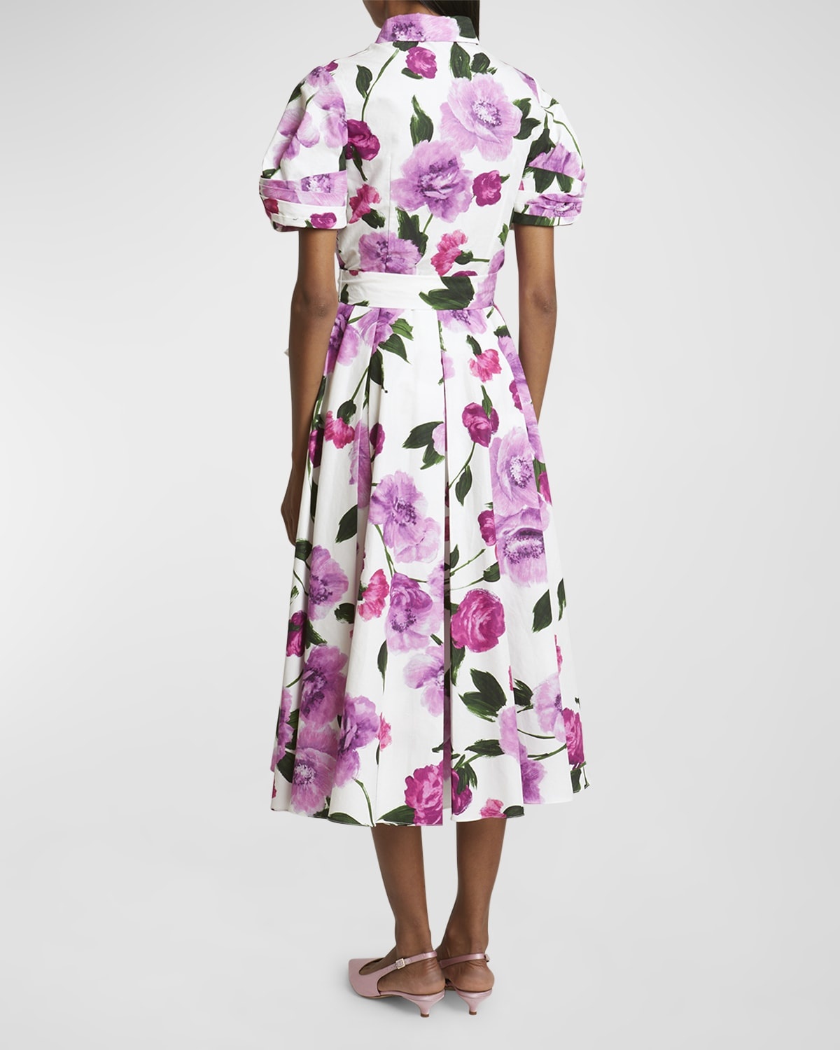 Belted Floral Cotton Short-Sleeve Midi Shirtdress - 4