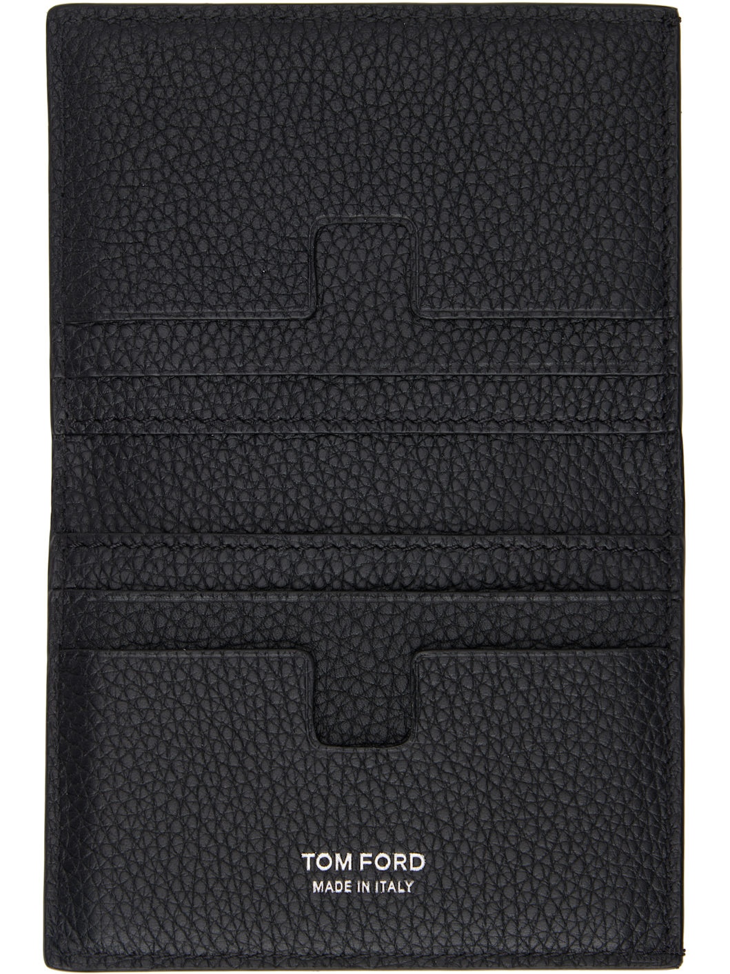 Black Grain Leather Folding Card Holder - 3