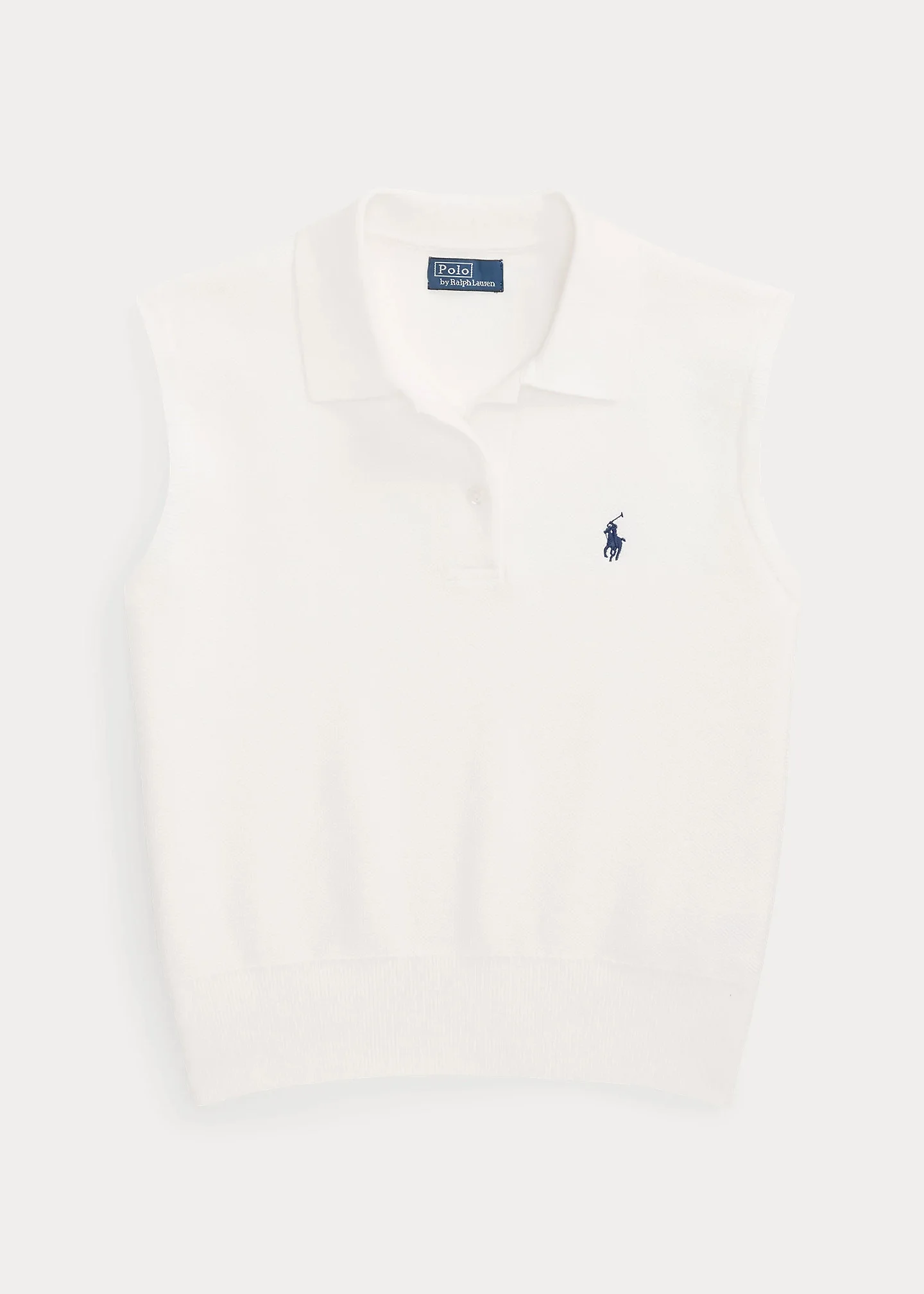 Cotton Cropped Sleeveless Polo Sweater - 1