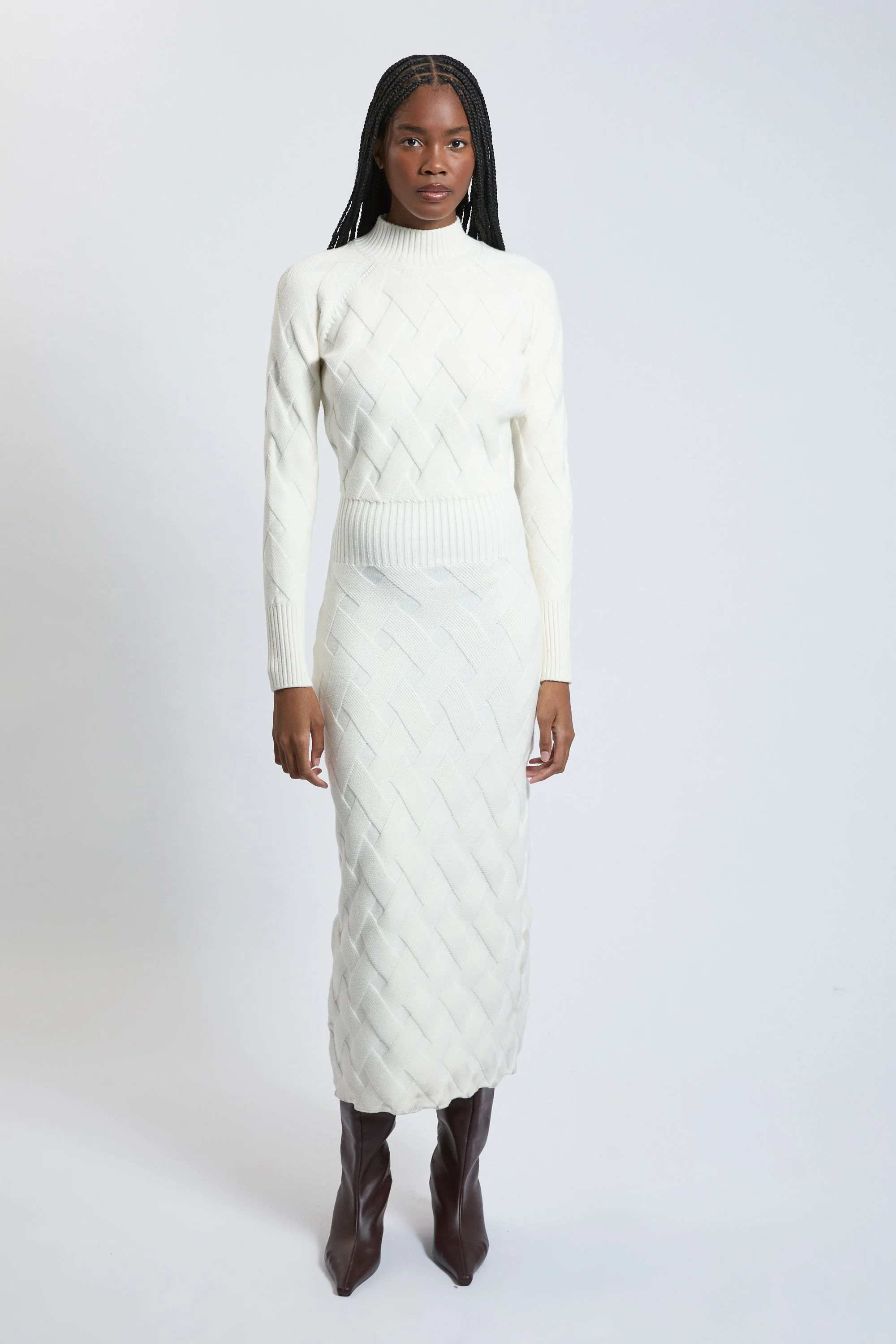 Cable Knitted Funnel Neck Maxi Dress - 1