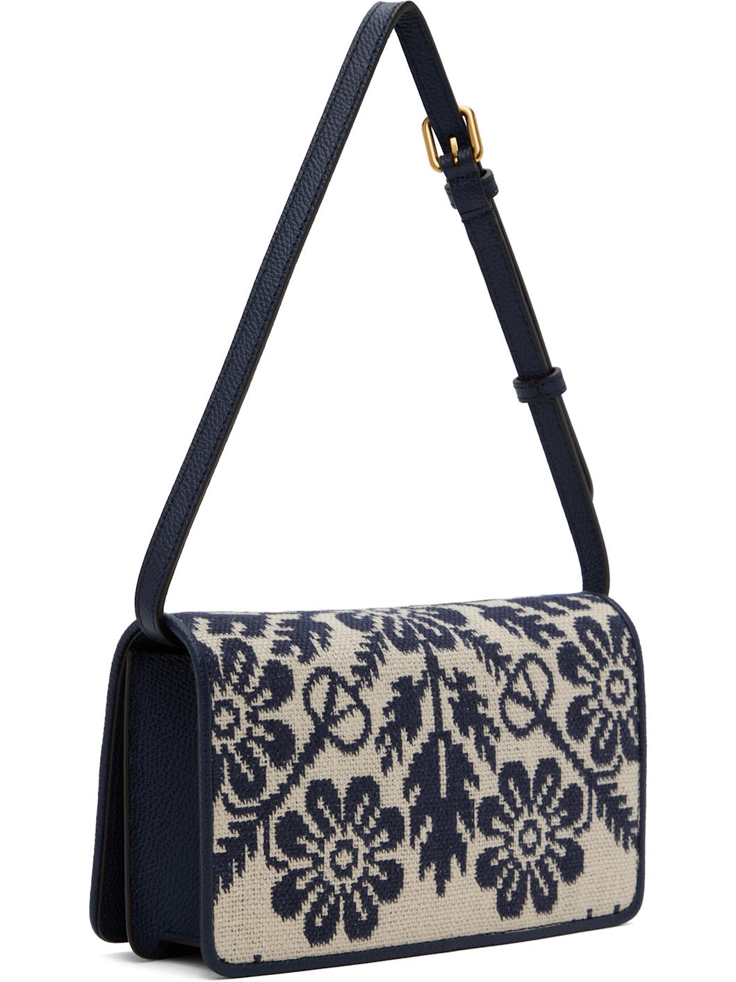 Beige & Navy VLogo Signature Jacquard Flowers Bag - 3