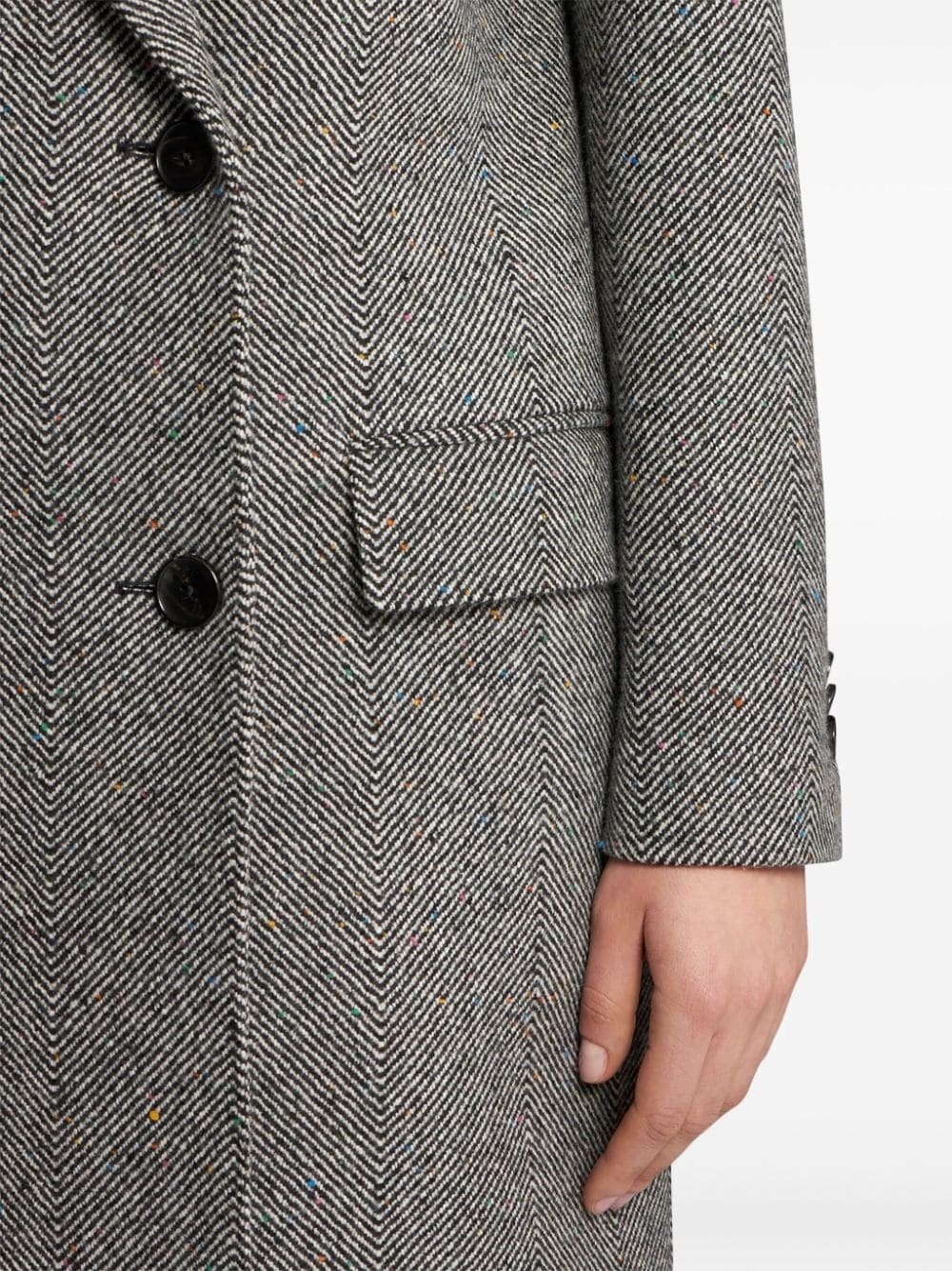 herringbone-pattern double-breasted coat - 4