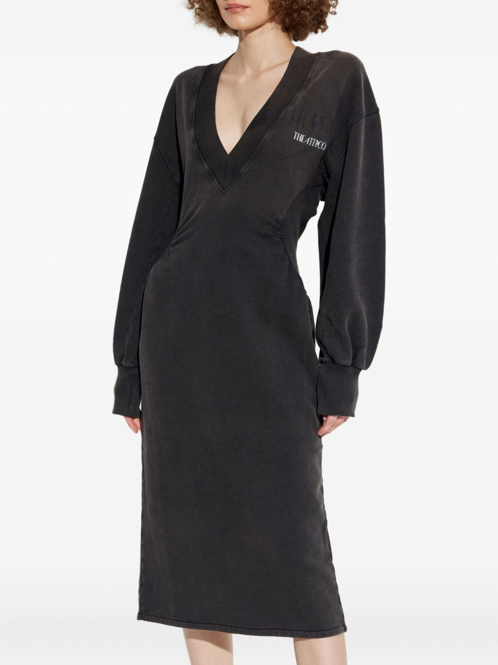V-neck balloon-sleeve midi dress - 3