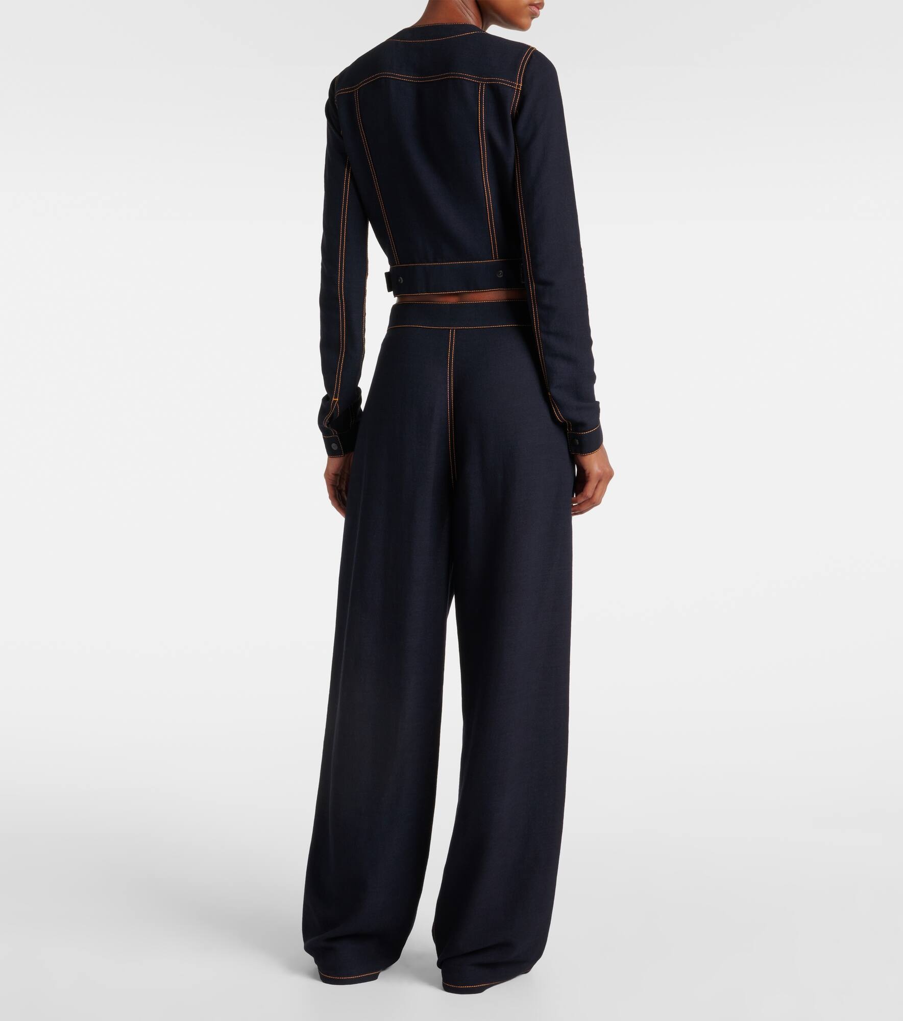 Tailored wool-blend georgette wide-leg pants - 3