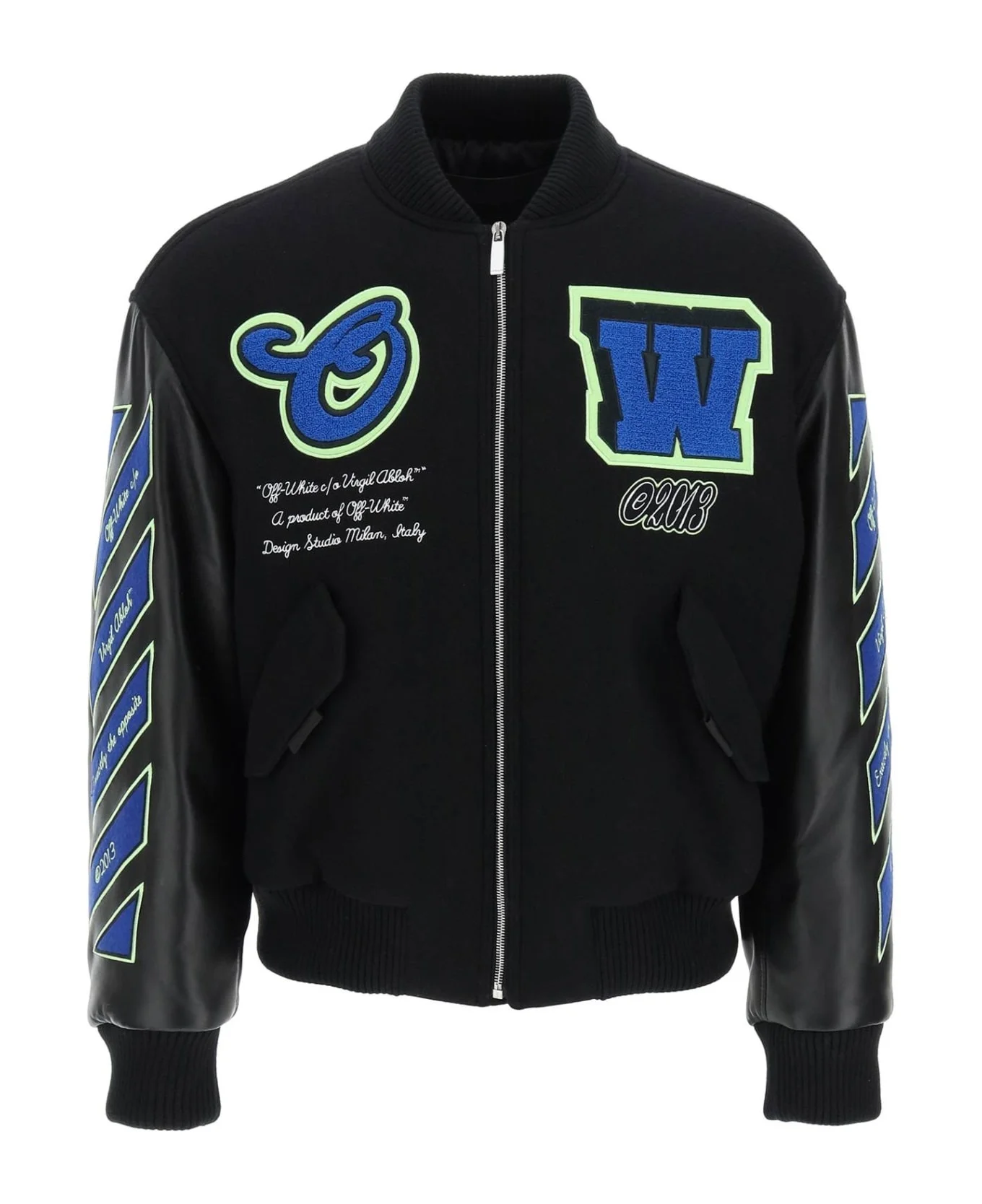 Oversize Varsity Bomber Jacket In Black Leather - 1