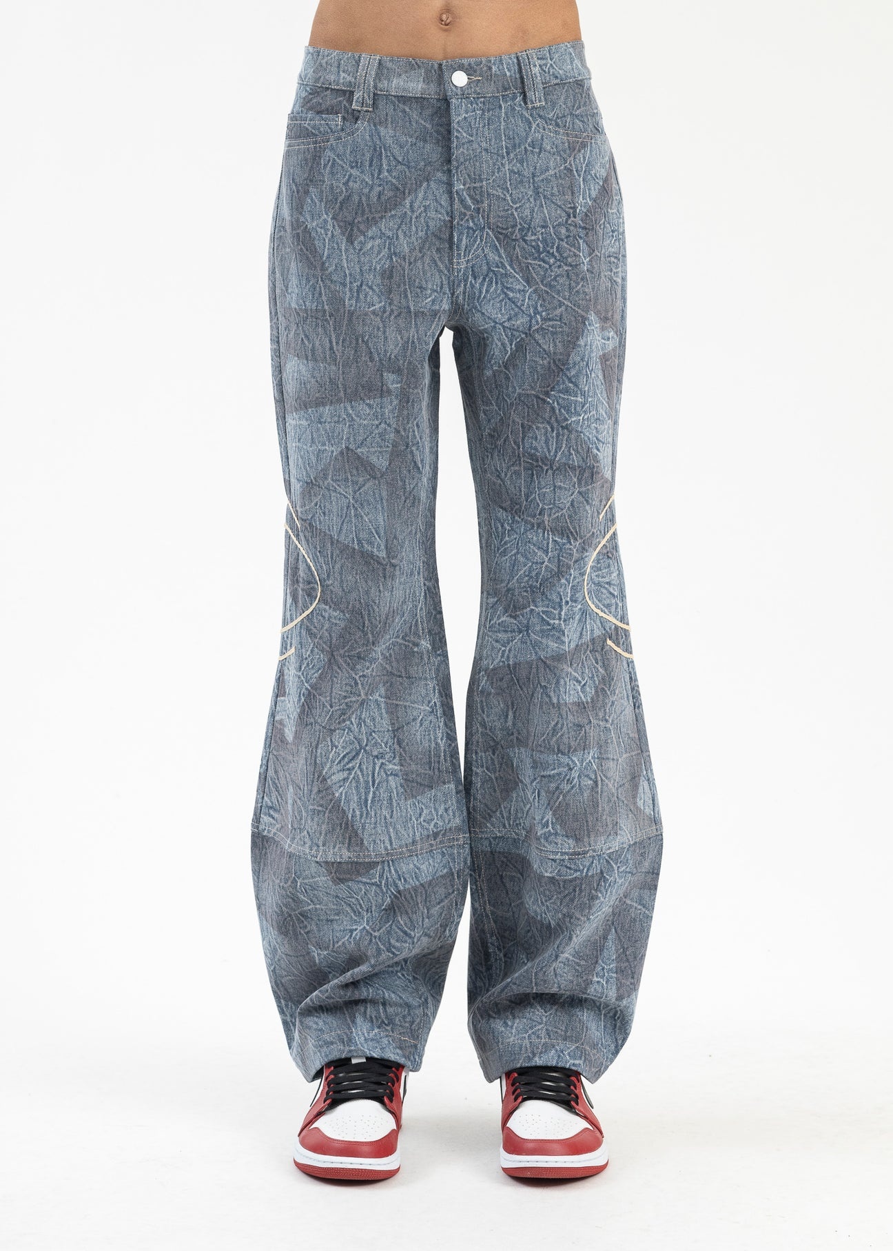 CYBER BLUE JON PATTERN WASHED HOURGLASS JEANS - 1