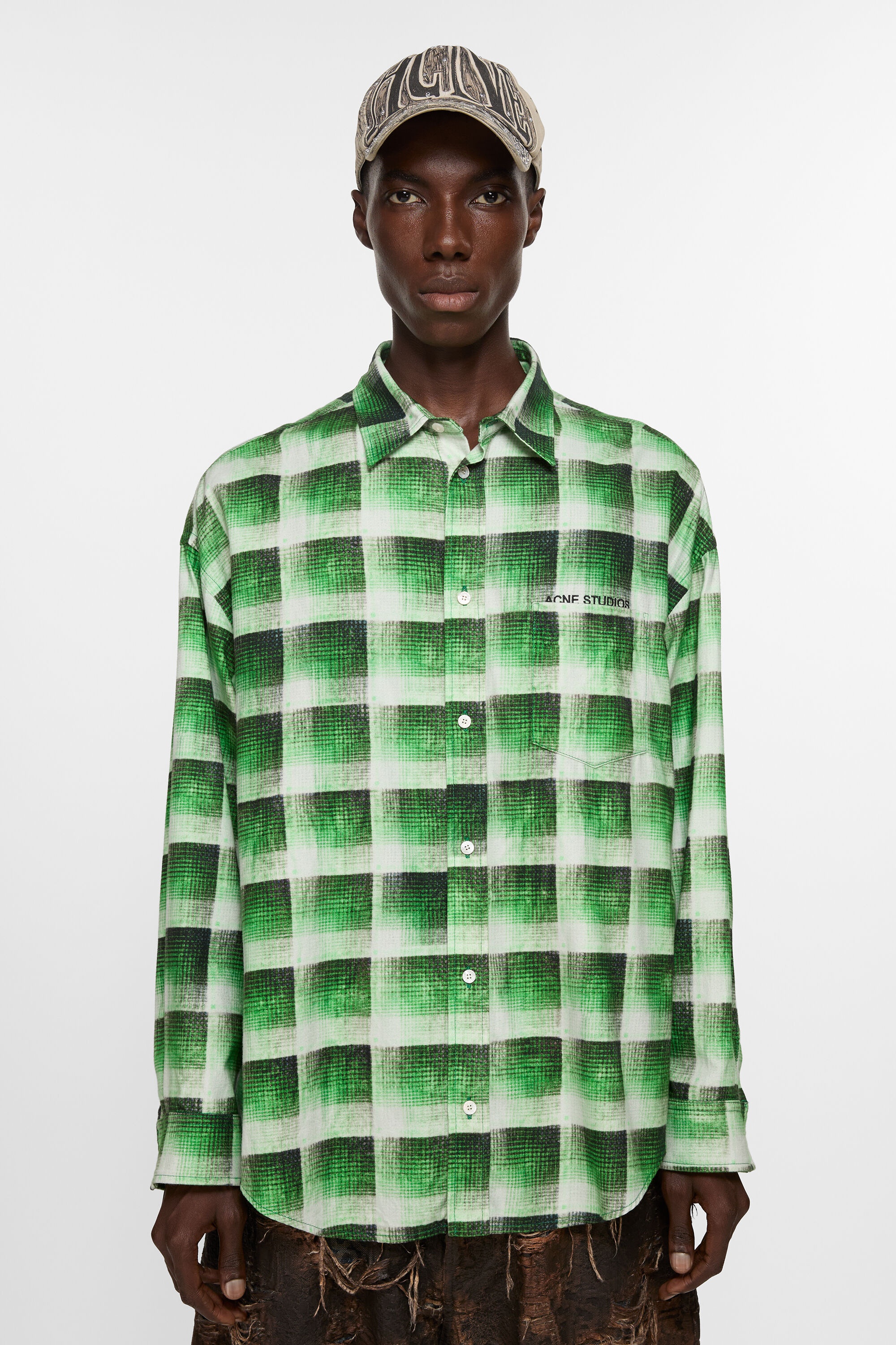 Check button-up shirt - Green - 2