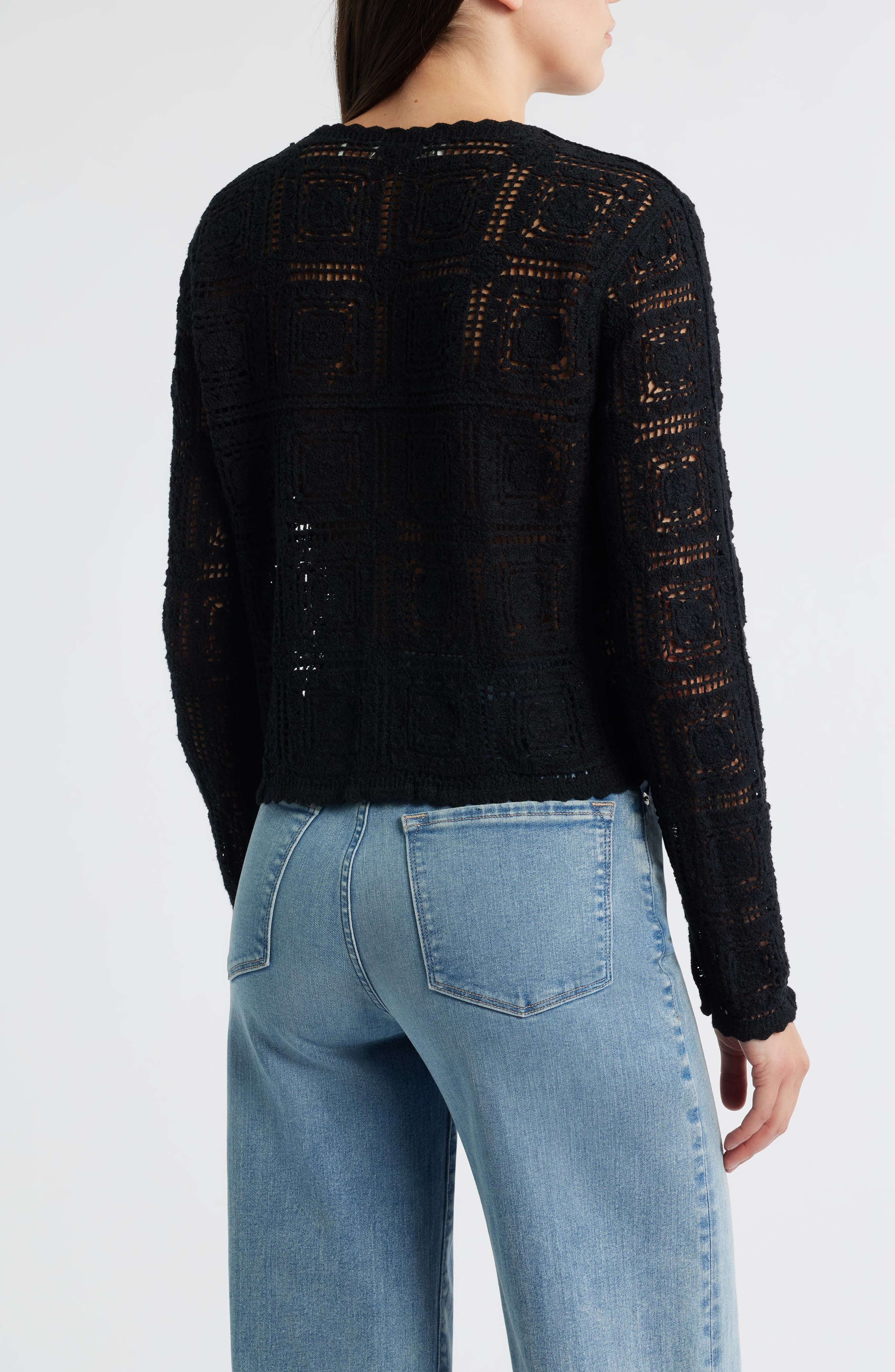 FRAME Cotton Crochet Cardigan in Black at Nordstrom - 2