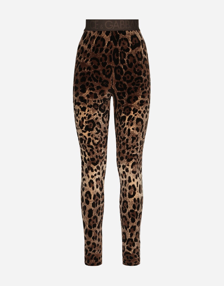 Chenille leggings with jacquard leopard design - 1