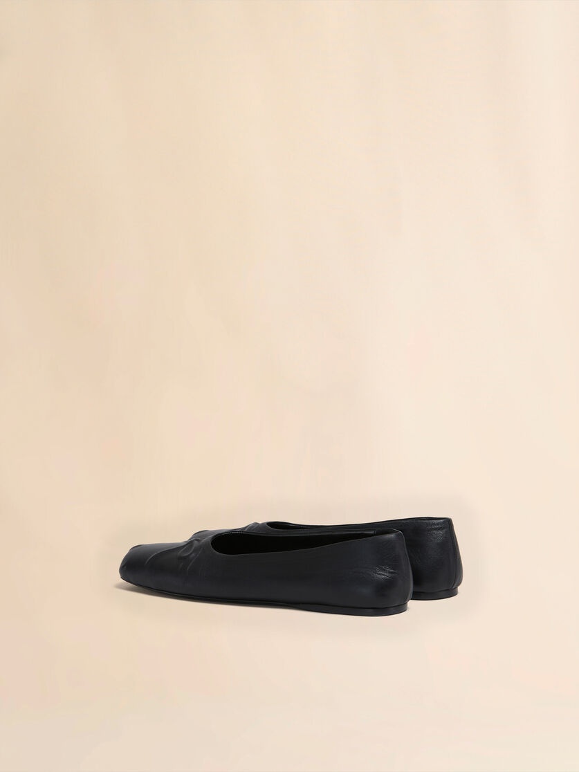 BLACK NAPPA LEATHER LITTLE BOW BALLET FLAT - 3