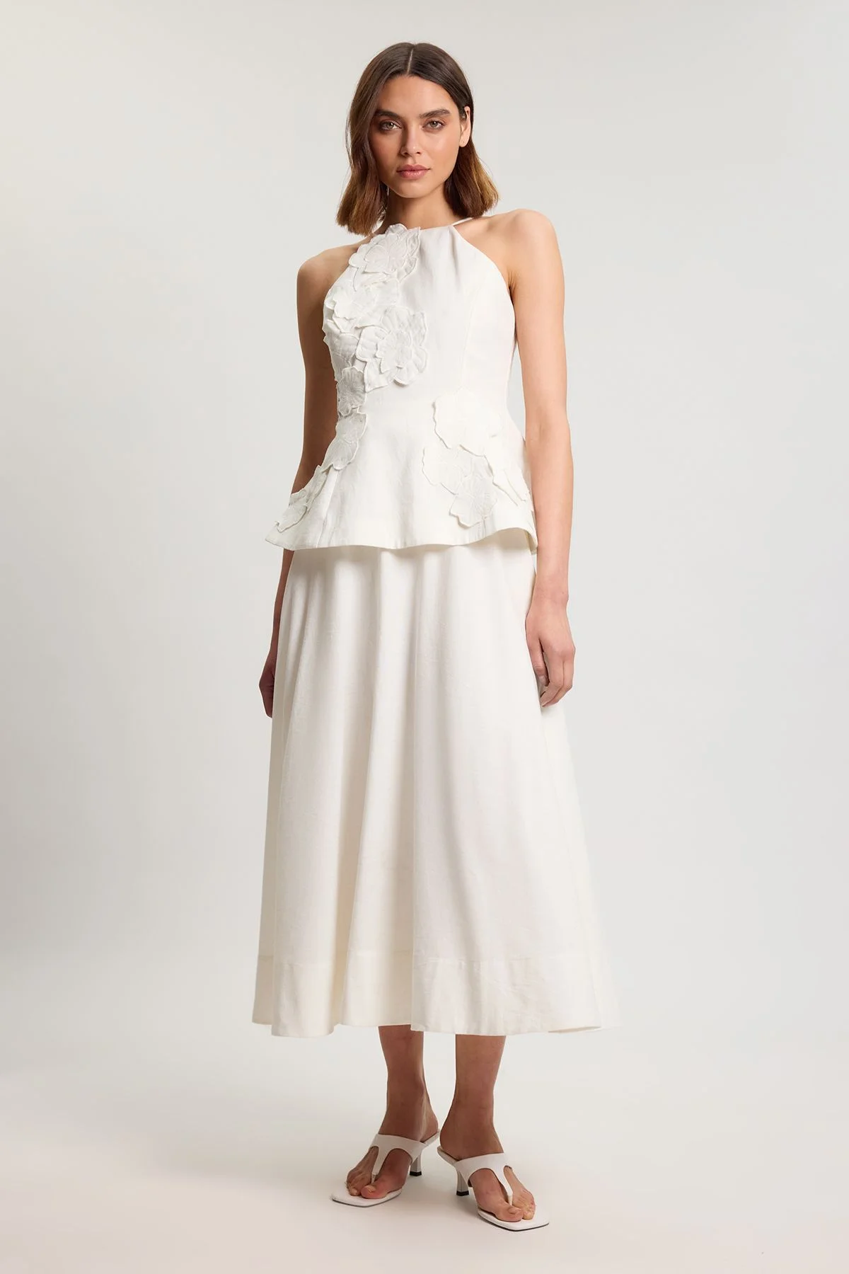 Cotton Linen 3D Floral Midi Dress - 1