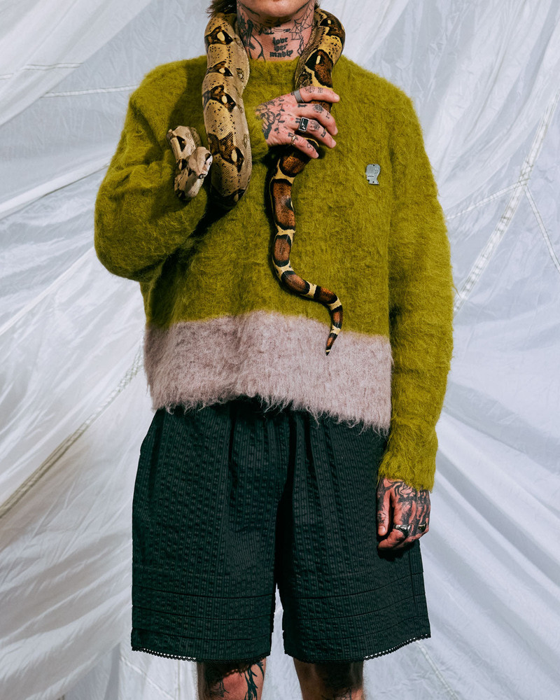 BRAIN DEAD Super Hairy Boxy Knit Sweater - Lime outlook