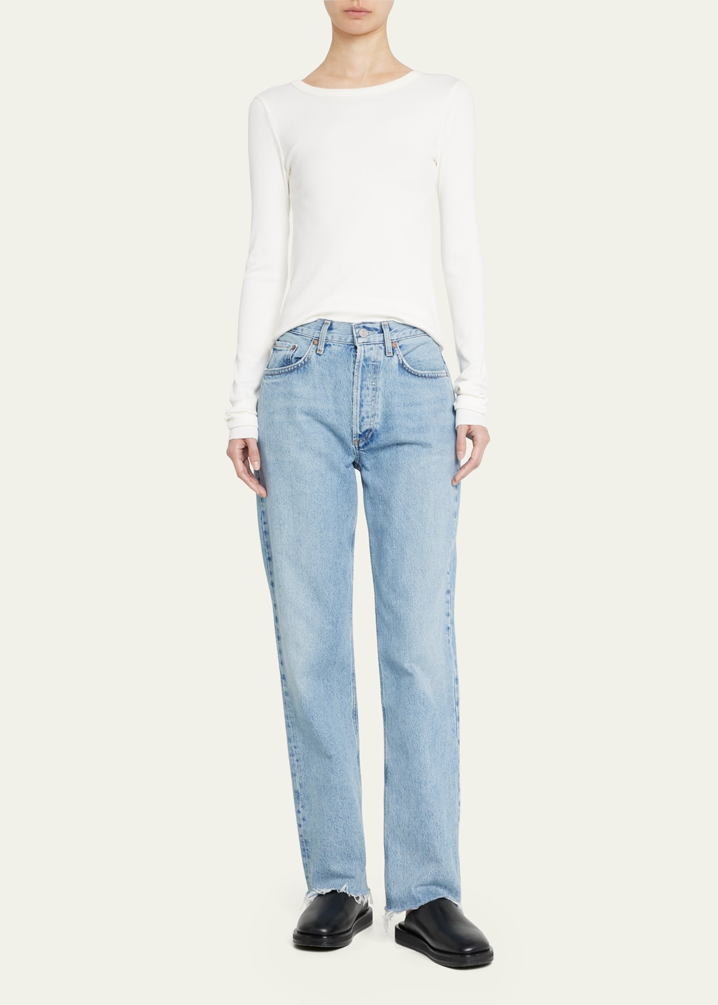 Long-Sleeve Fitted Crewneck Top - 2