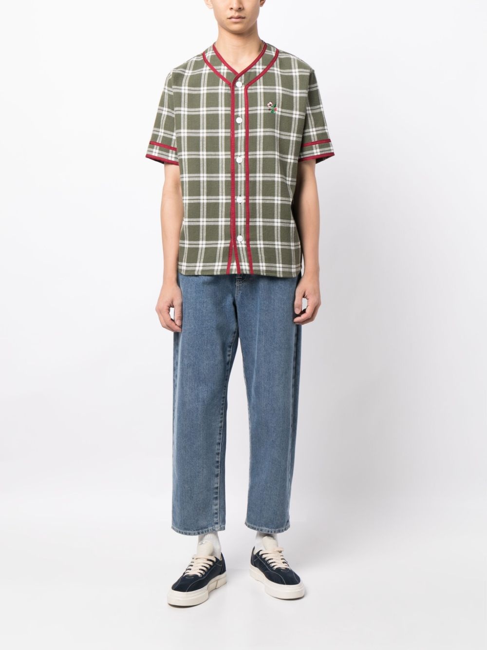 check-pattern striped-edge shirt - 2