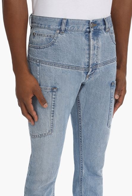 Light blue cotton tapered jeans - 9