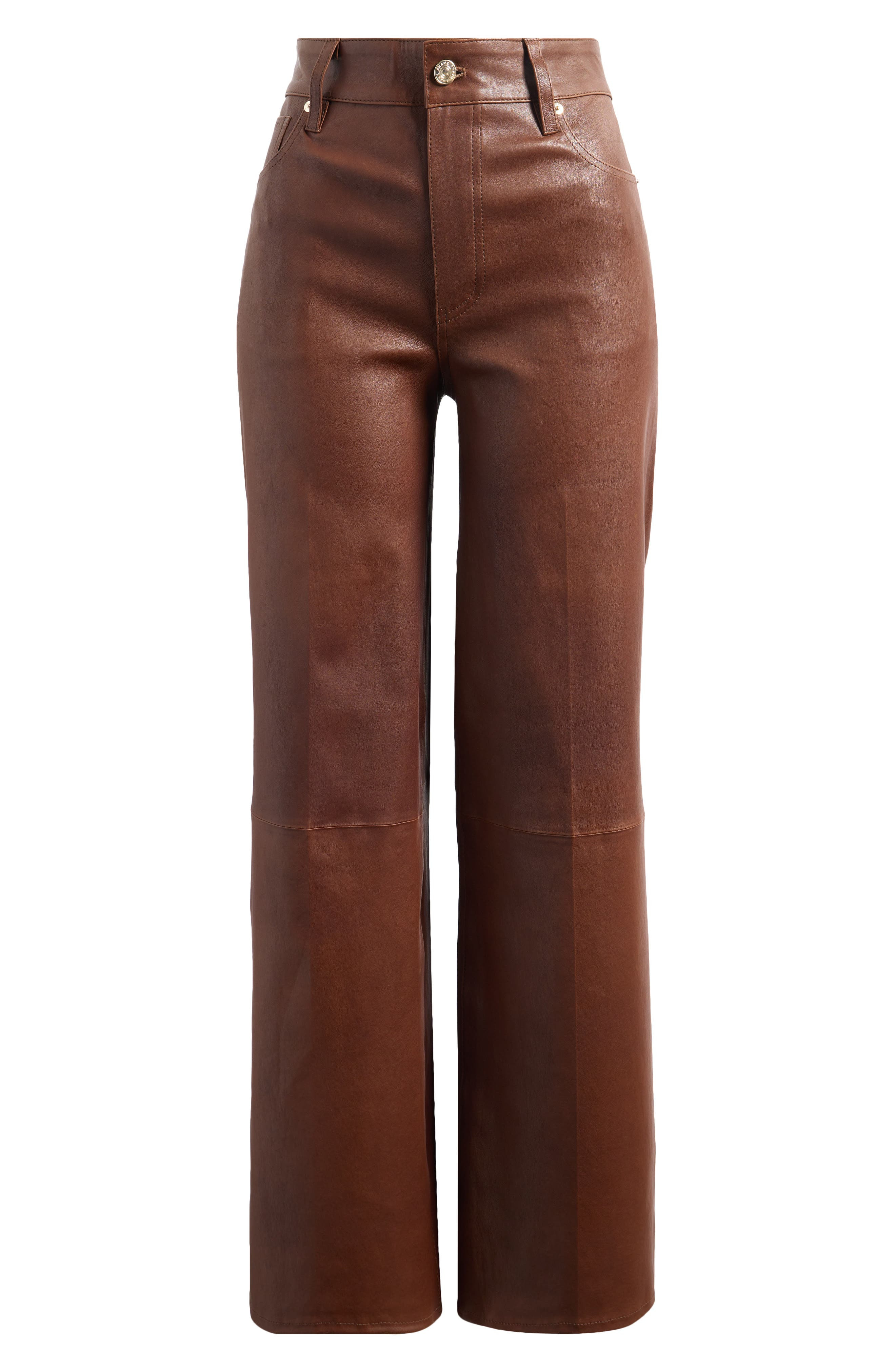 FRAME Le Slim Palazzo Leather Pants in Cedar at Nordstrom - 5