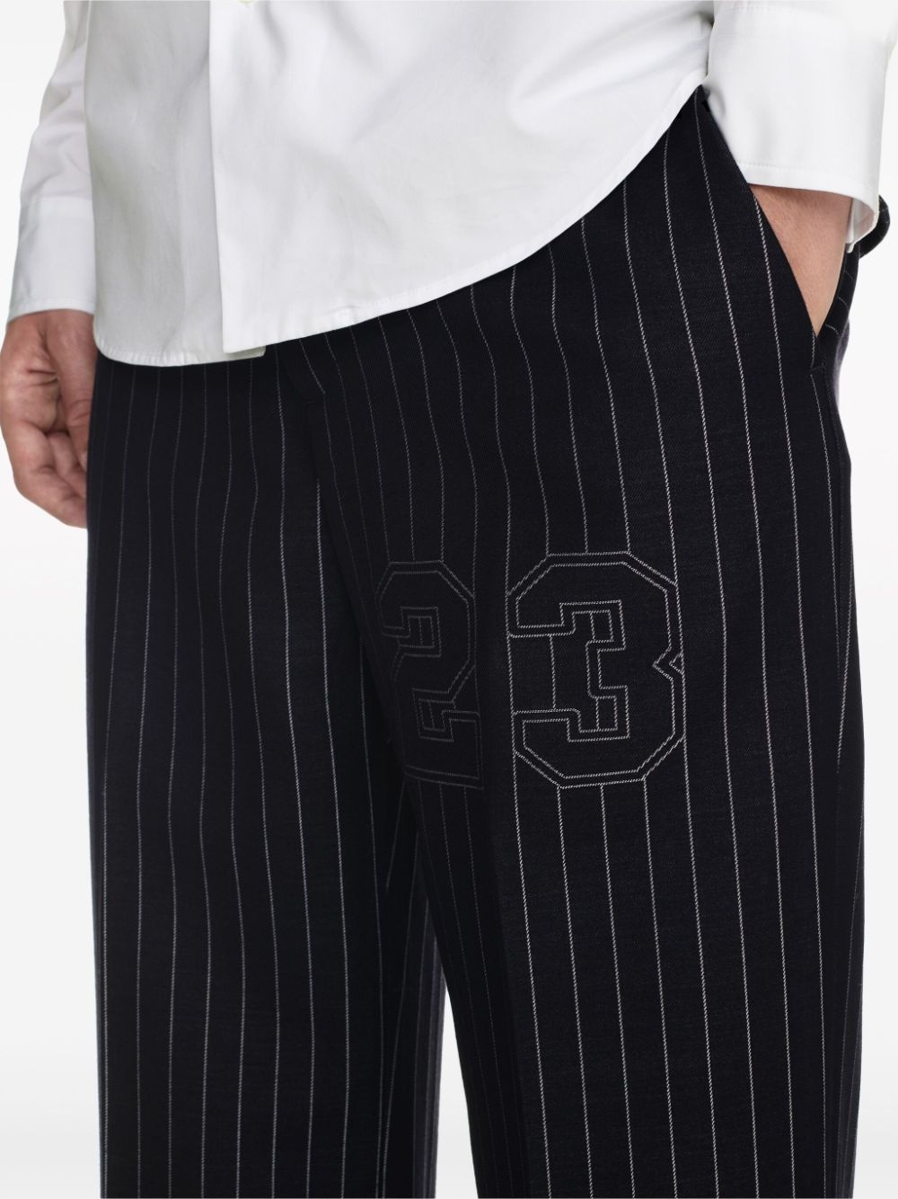 number-print pinstriped slim-cut trousers - 5