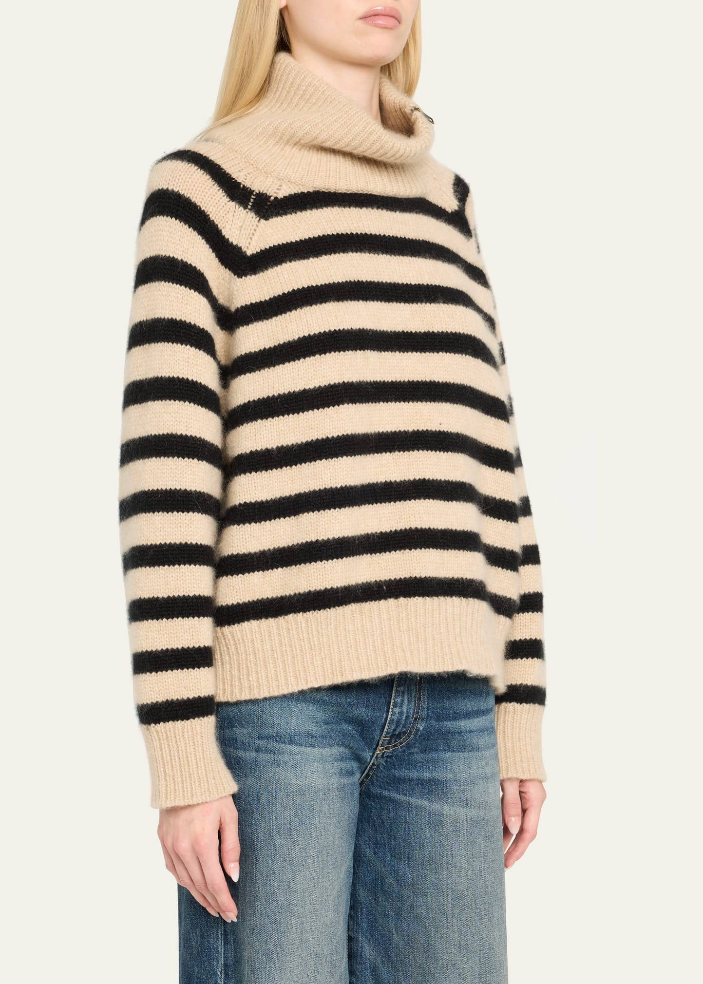 Raelyn Striped Zip Turtleneck Cashmere Sweater - 4