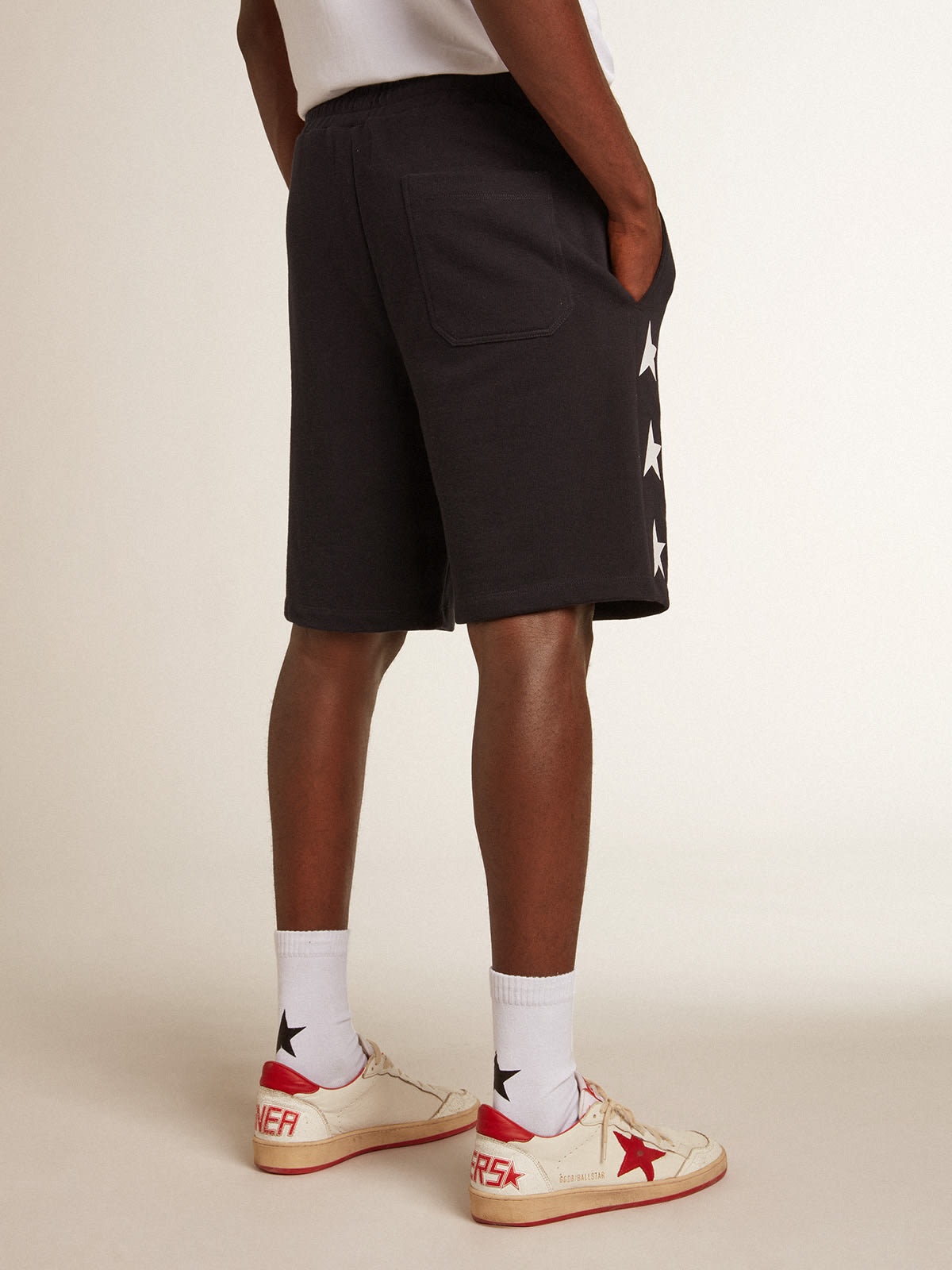 Men's black bermuda shorts with white stars - 4