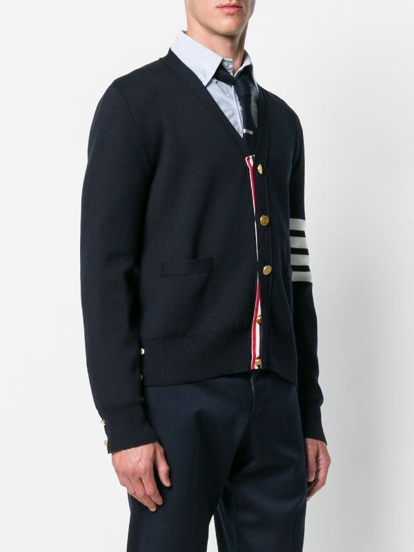 THOM BROWNE - Men Milano Stitch V Neck Cotton Crepe Cardigan - 2