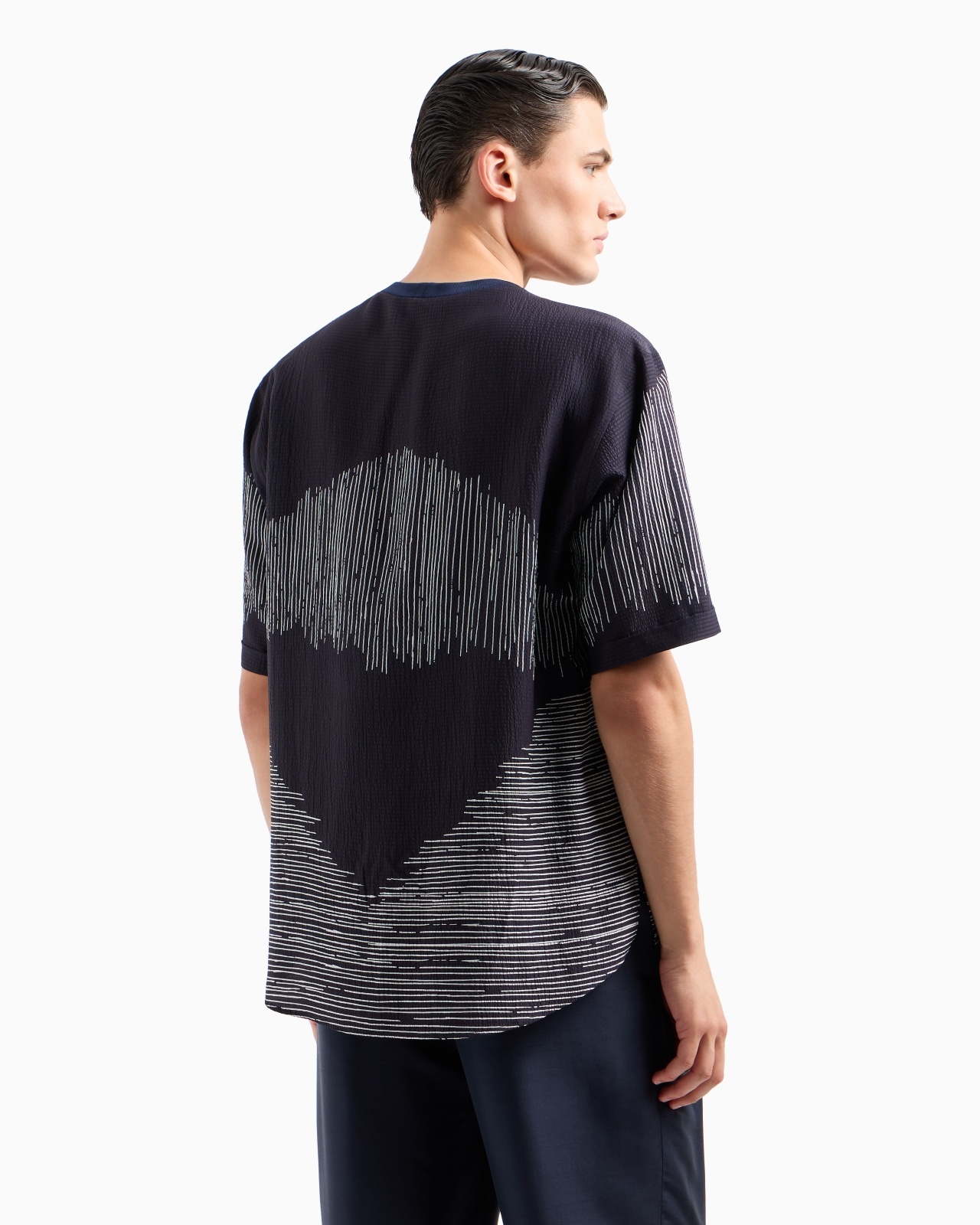 PRINTED SEERSUCKER VISCOSE AND SILK T-SHIRT SHIRT - 3