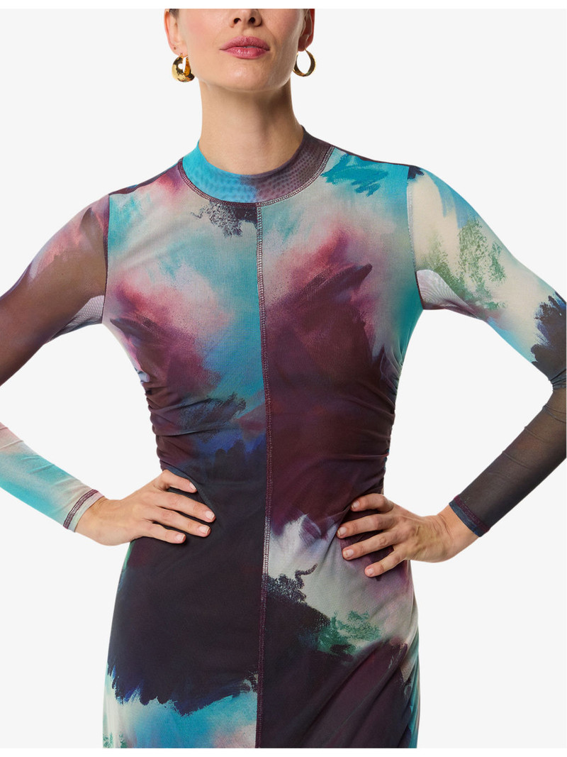 Oil paint-print slim-fit stretch-mesh midi dress 5