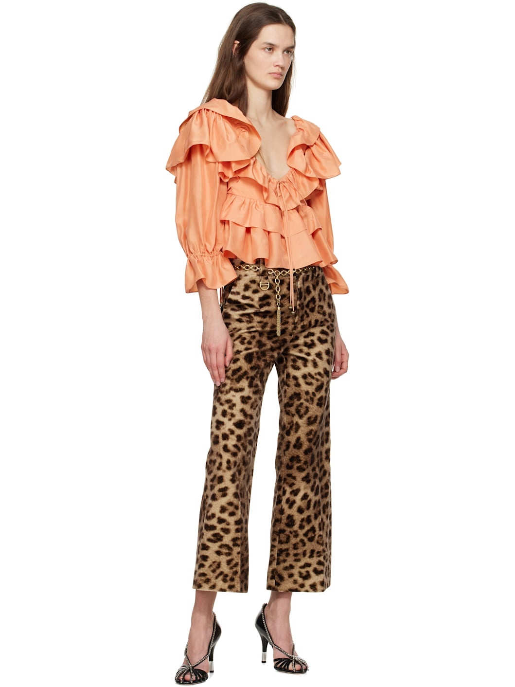 Brown Cropped Bootcut Trousers - 5