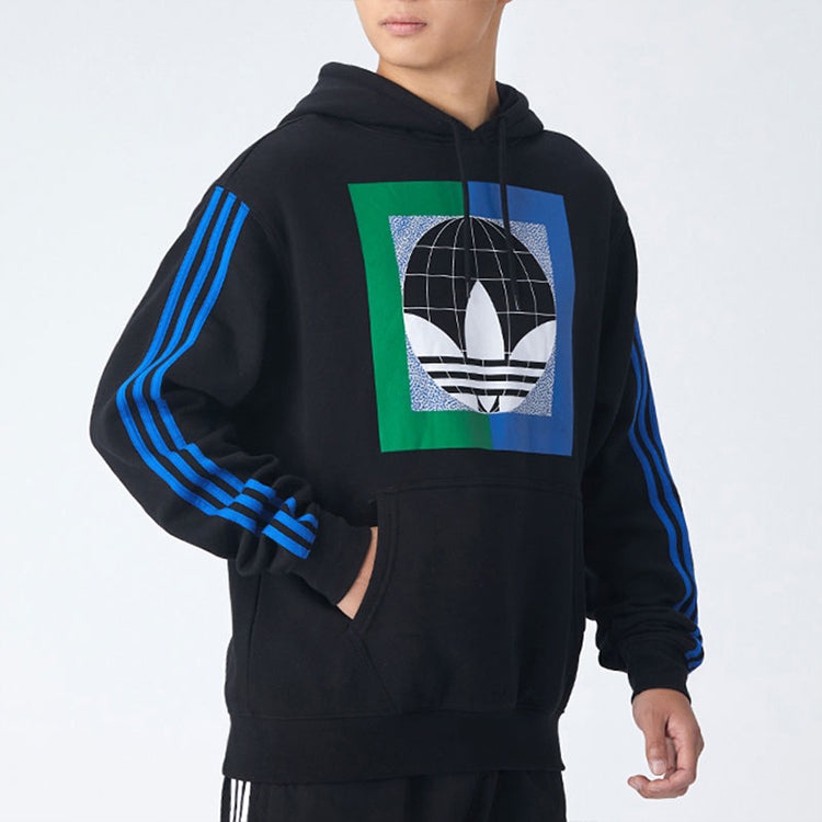 adidas originals Colorblock logo Printing Fleece Lined hooded Pullover Black GD2117 - 5