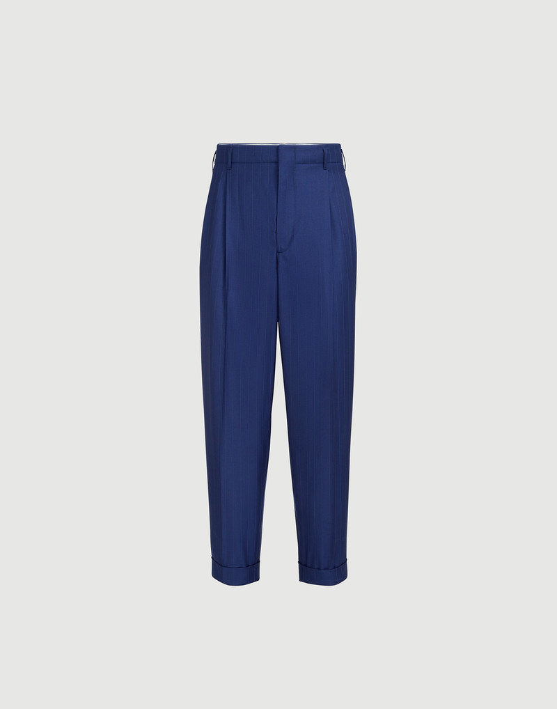Virgin wool chalk stripe batavia trousers with double pleats 1