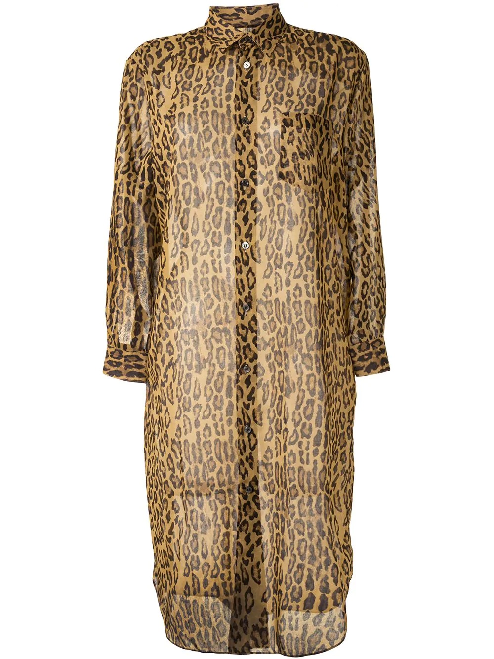 semi-sheer leopard print shirt dress - 1