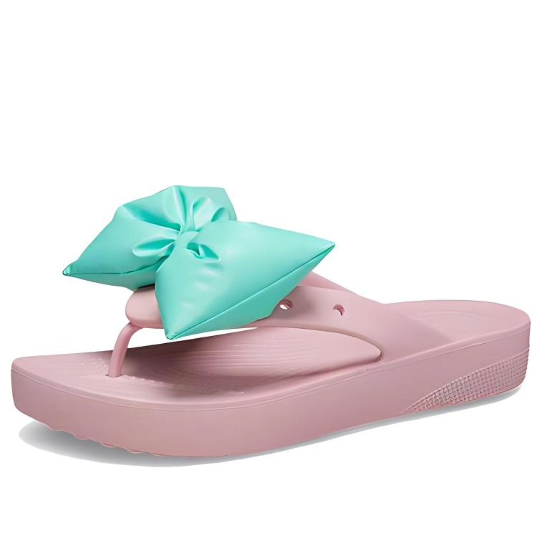 (WMNS) Crocs Classic Platform Bow Flip Flops 'Pink Teal' 210182-606 - 2