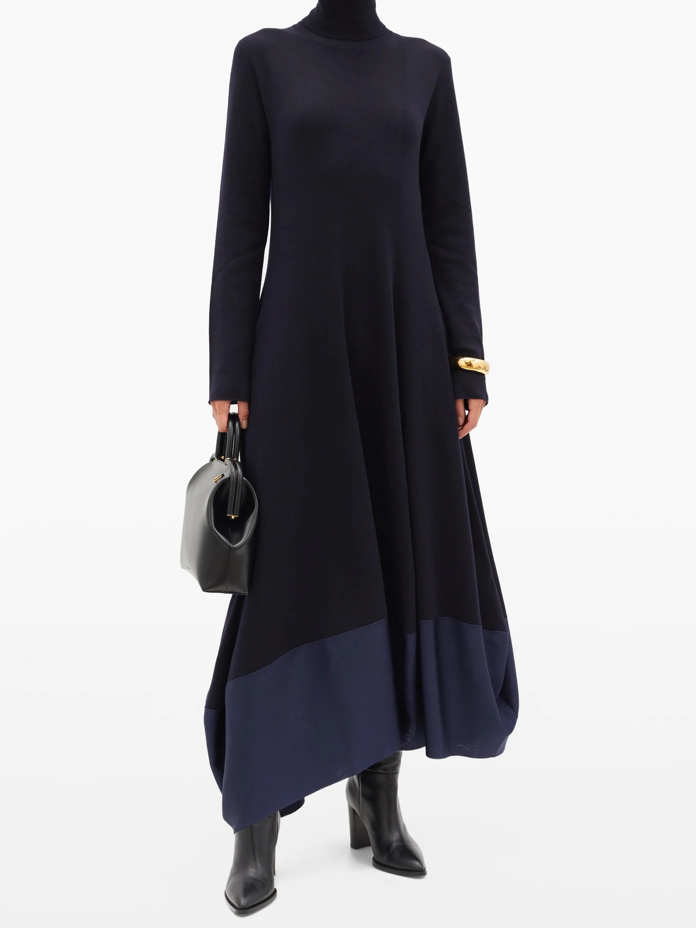 Asymmetric wool-blend midi dress - 6