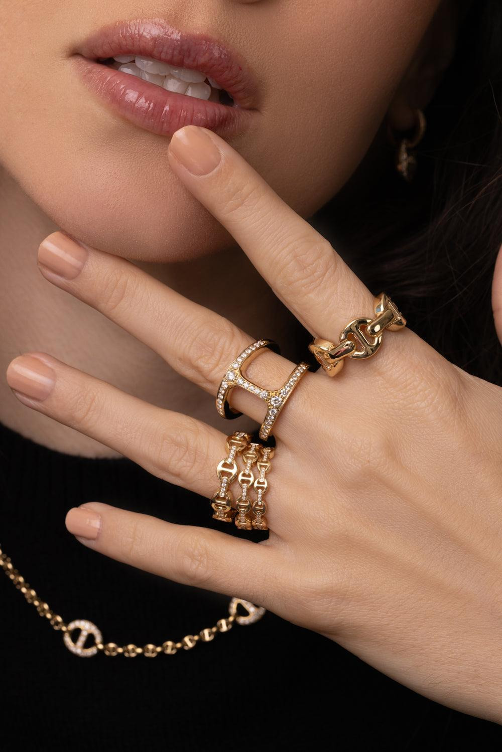 Dame Tri-Link Diamond Bridge Ring - 2