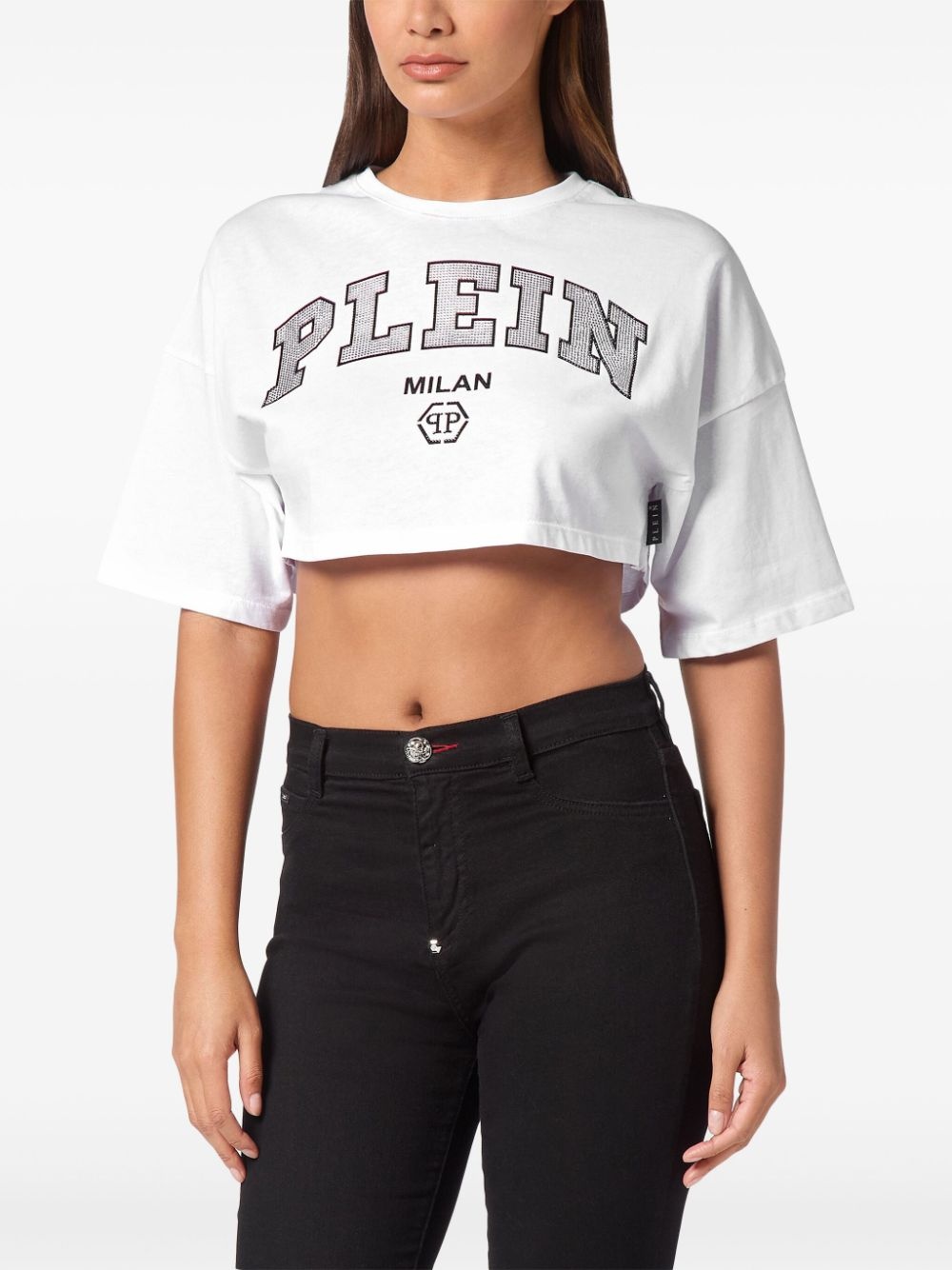 logo-embellished cotton crop top - 3